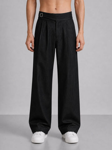 Black Premium Denim Gurkha Trousers with Double Pleated Front