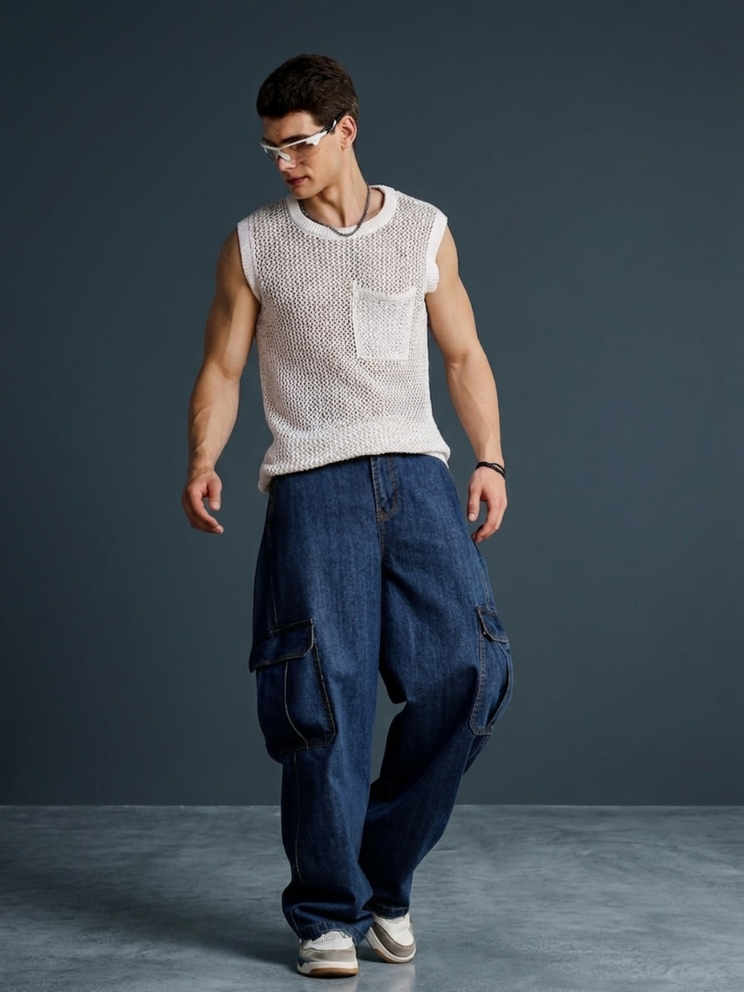 Unisex Indigo Blue Baggy Oversized Fit Denim Baggy Cargo