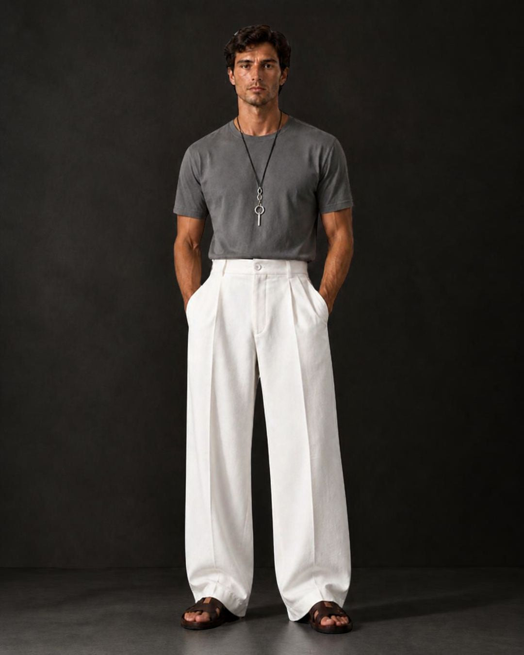 White Baggy fit Street Savvy Double Pleated Korean Trousers