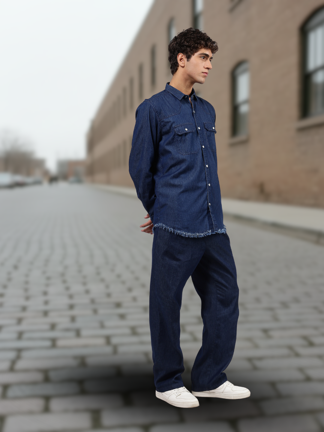 Co-Ord Set Indigo Blue Premium Denim Gurkha Pant & Full Shirt Relaxed Fit