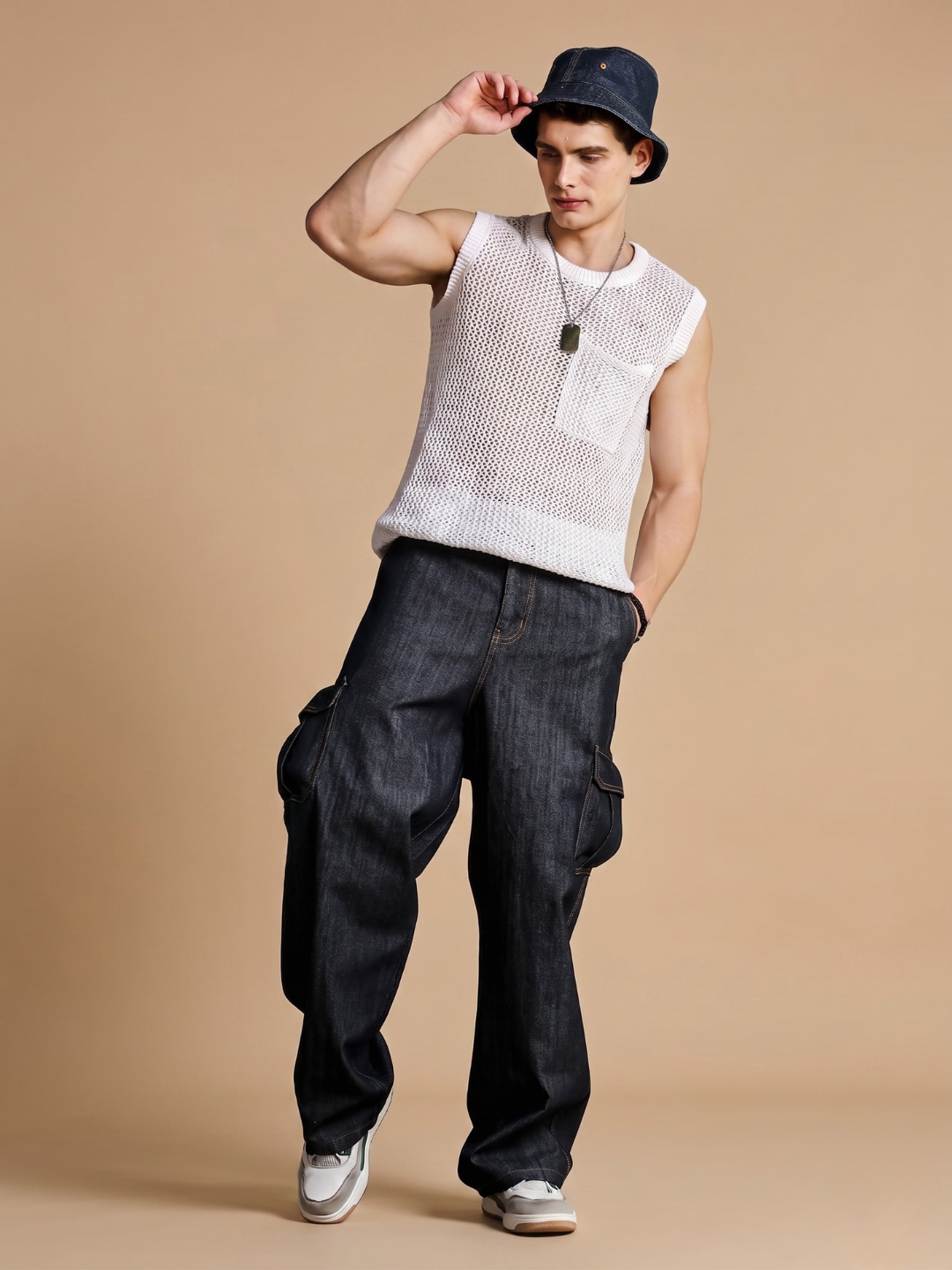 Black Super Baggy Fit Premium 100% Cotton Denim 6-Pocket Cargo