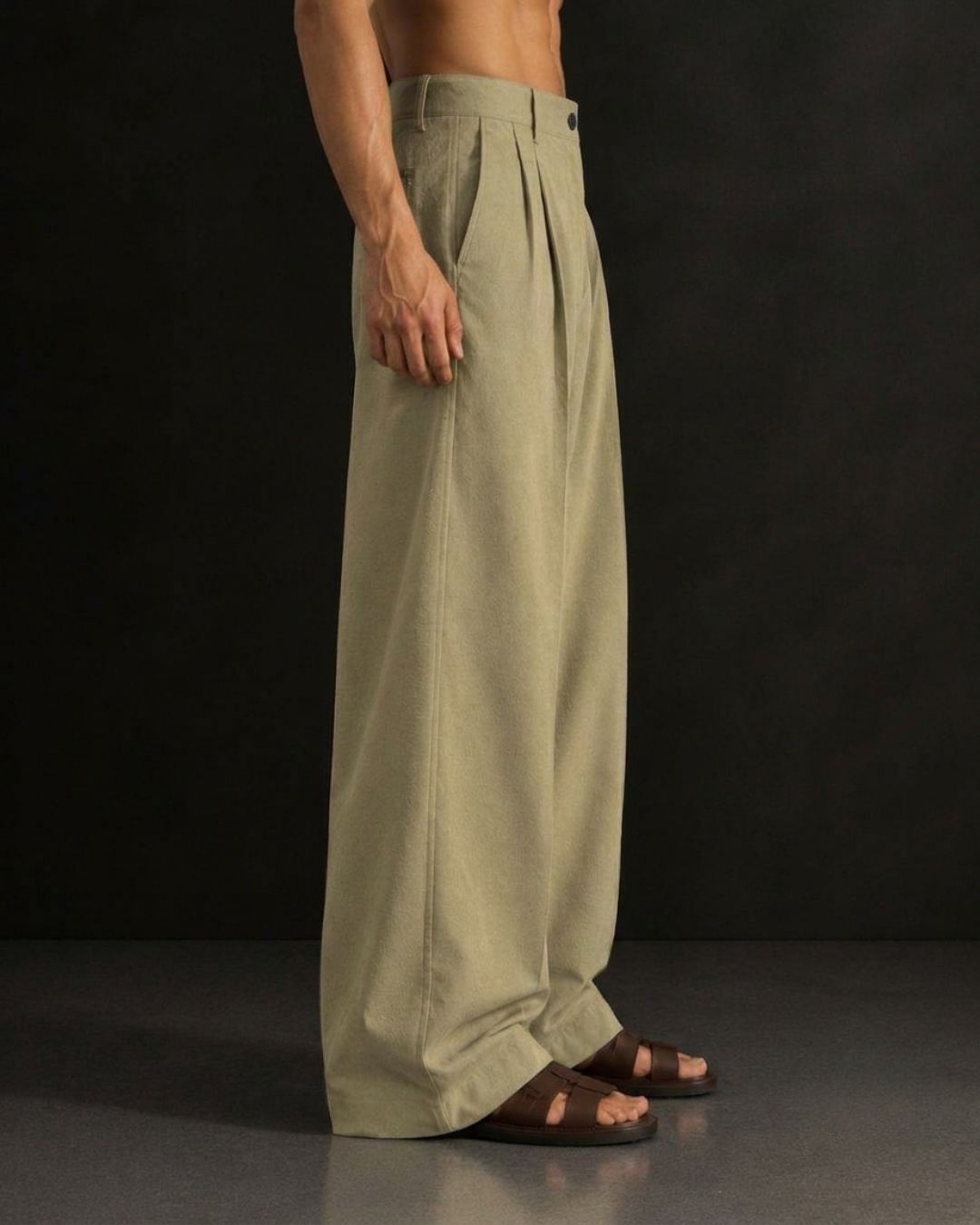 Beige Baggy fit Street Savvy Double Pleated Korean Trousers