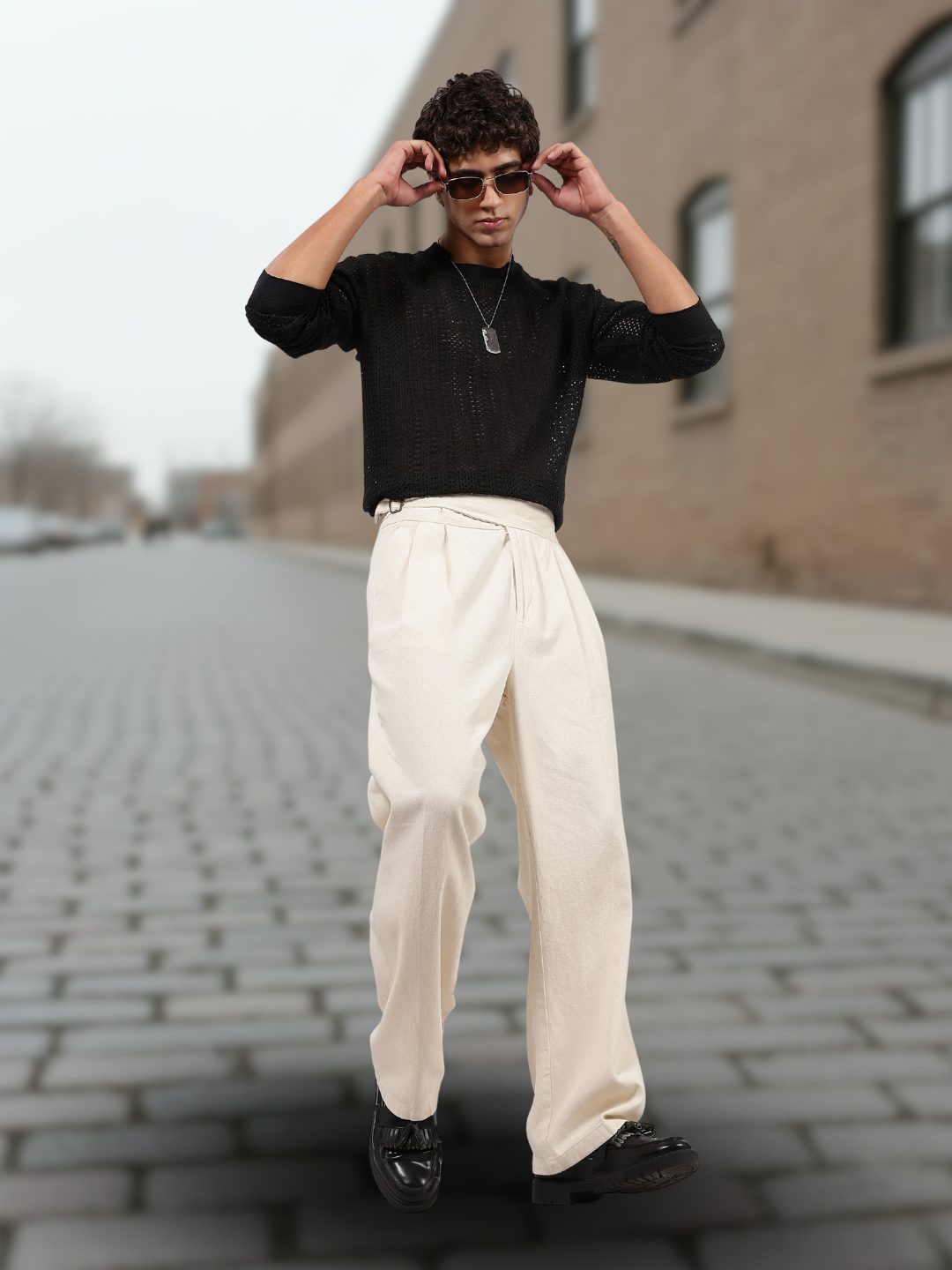 Black Oversized Fit Premium Cotton Crochet Pullover