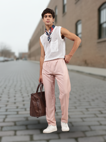 Unisex Peach Solid Mid-Rise All Day Relaxed Fit Pants