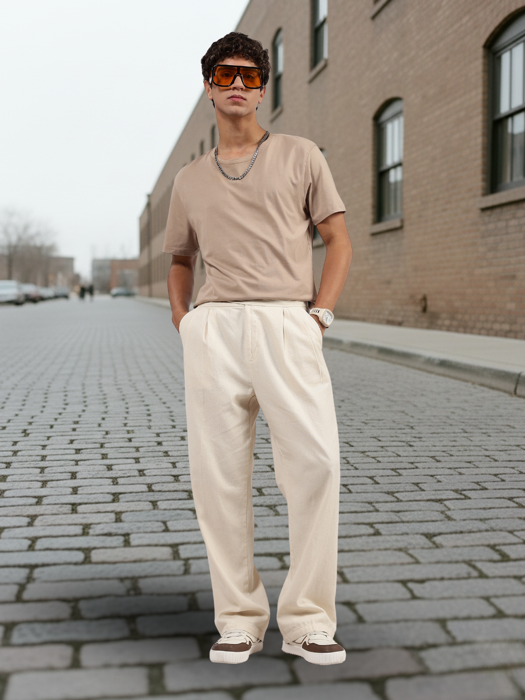 Off-White Premium Denim Gurkha Trousers with Double Pleated Front