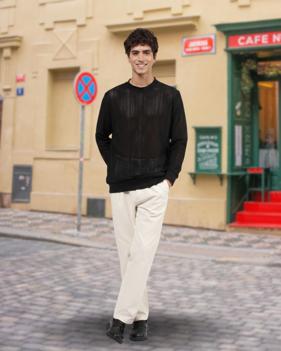 Black Oversized Fit Premium Cotton Crochet T-Shirt