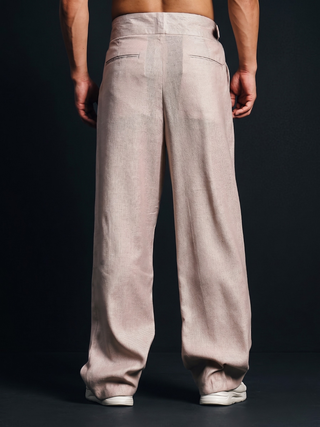 Champagne Pink Solid Linen Blend Gurkha Trousers with Double Pleated Front