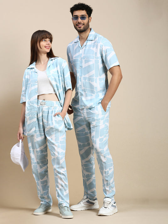 Unisex Cubano Blue Printed Relaxed Fit Resort Shirt