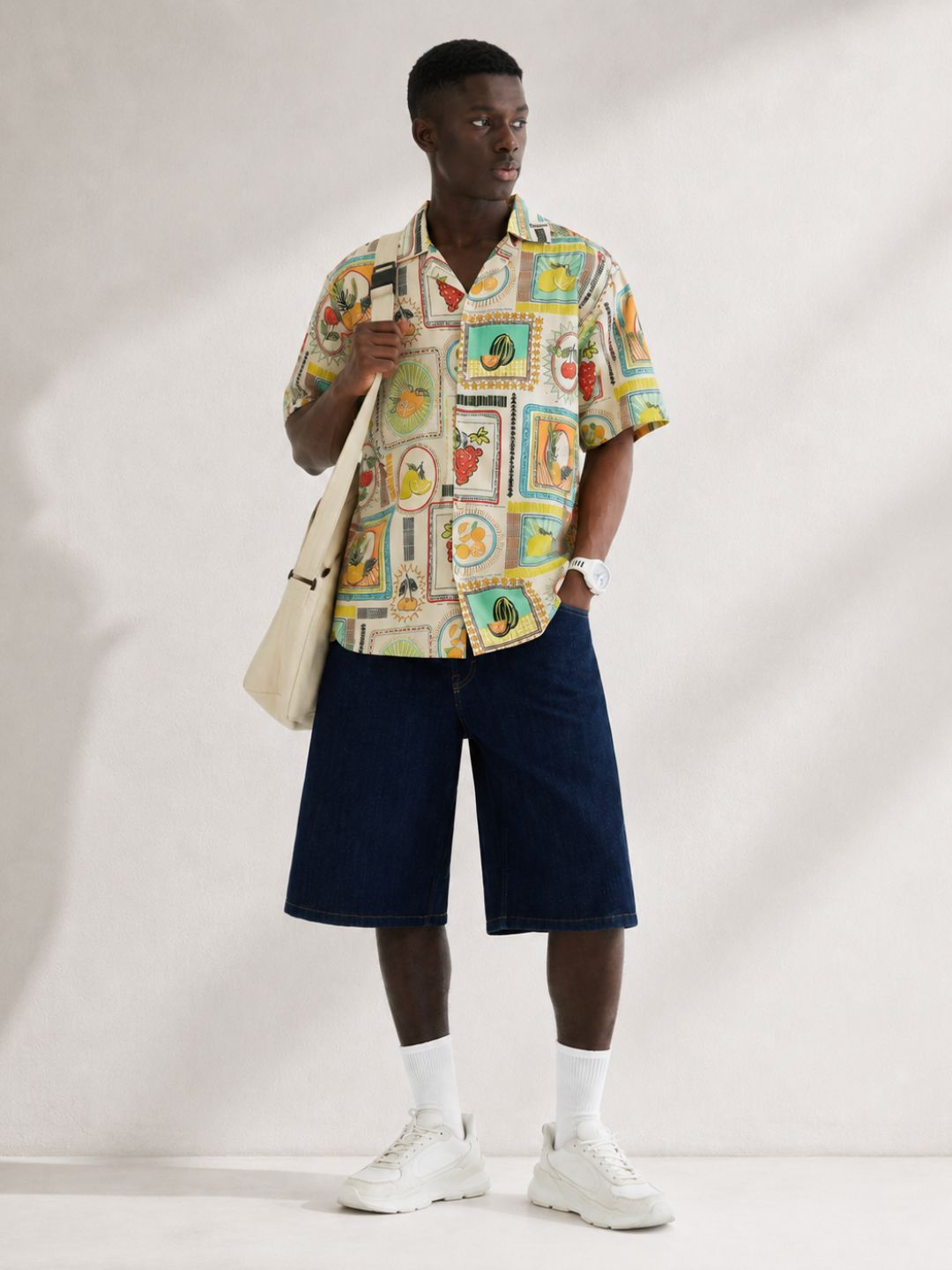 Beige Quirk Tropical Printed  Classic Relaxed Fit Resort Shirt