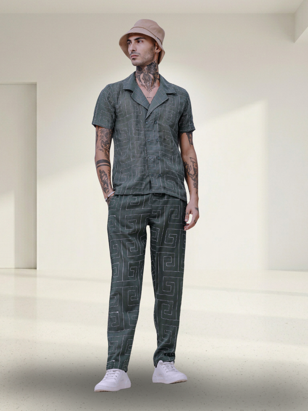 Olive Linen Blend Textured All Day Pants