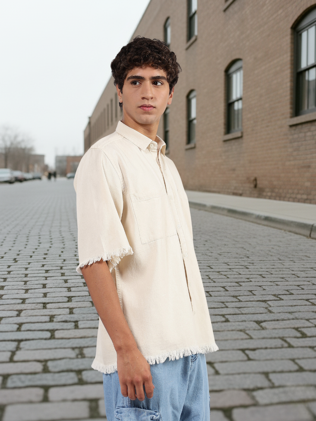 Off-White Raw Edge Oversized Box-Fit Spread Collar Premium Denim Shirt