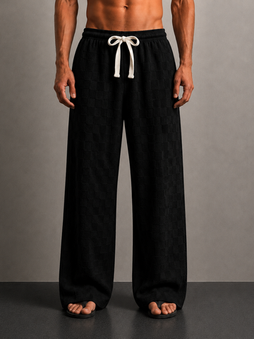 Black Textured Relaxed-Fit Mid-Rise Korean Pant