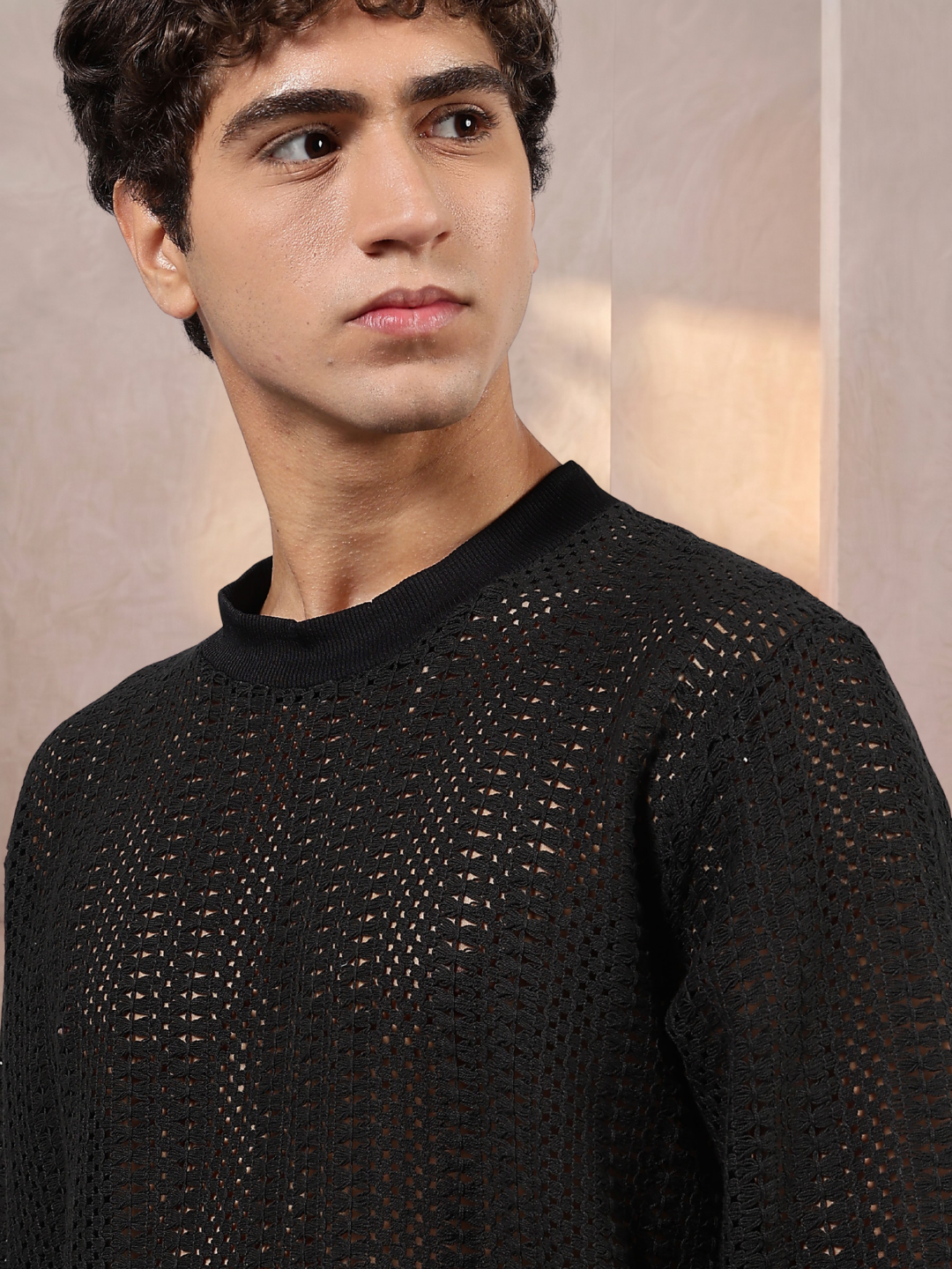 Black Oversized Fit Premium Pure Cotton Crochet T-Shirt