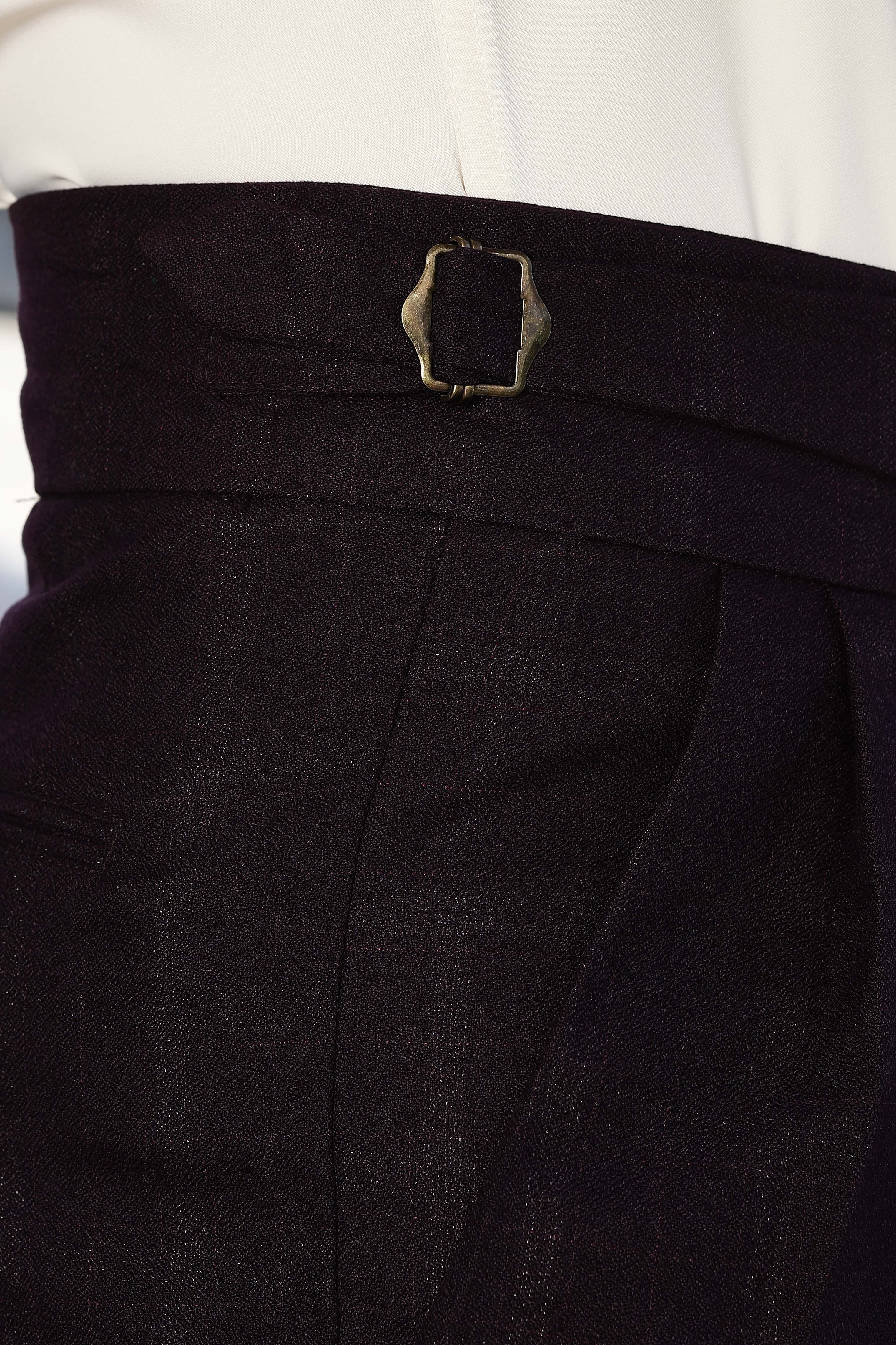 Wine Premium Tweed Blend  Gurkha Trousers with Double Pleated Front