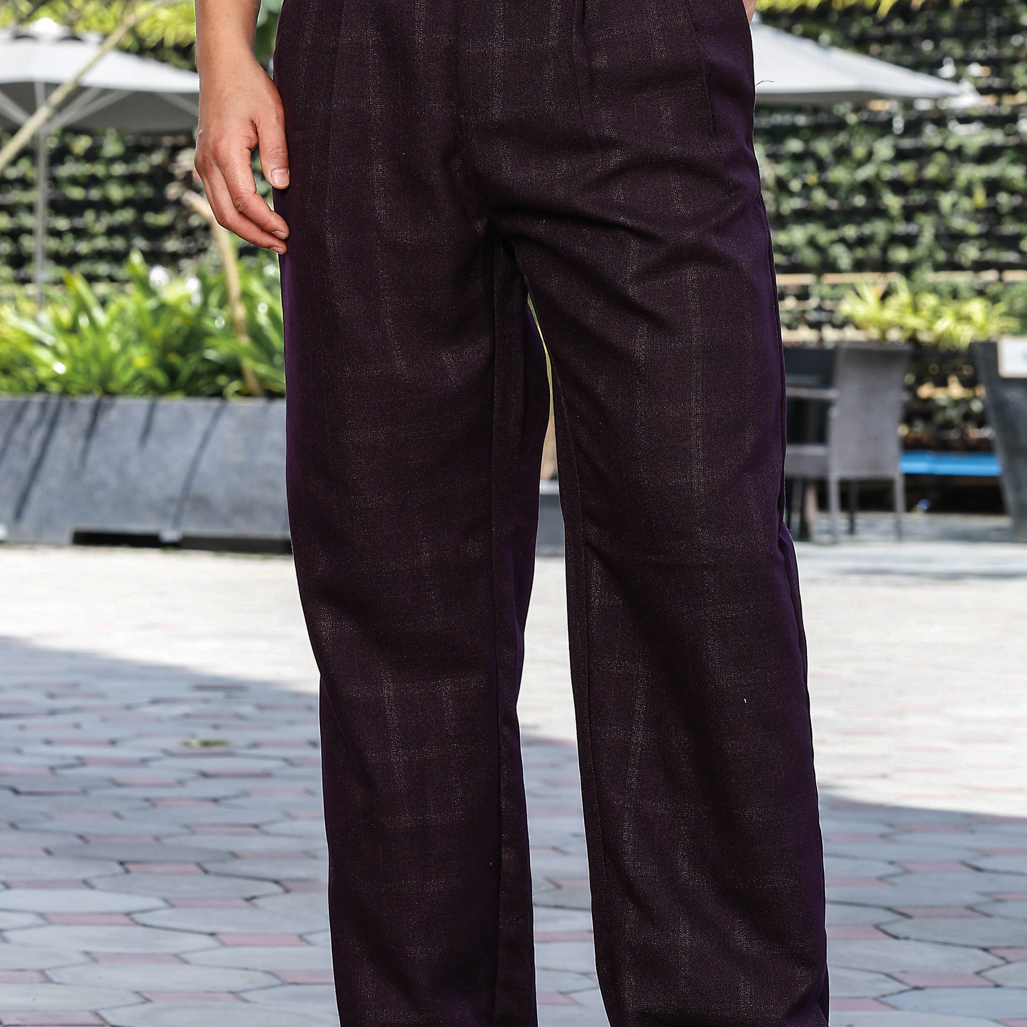 Wine Premium Tweed Blend  Gurkha Trousers with Double Pleated Front