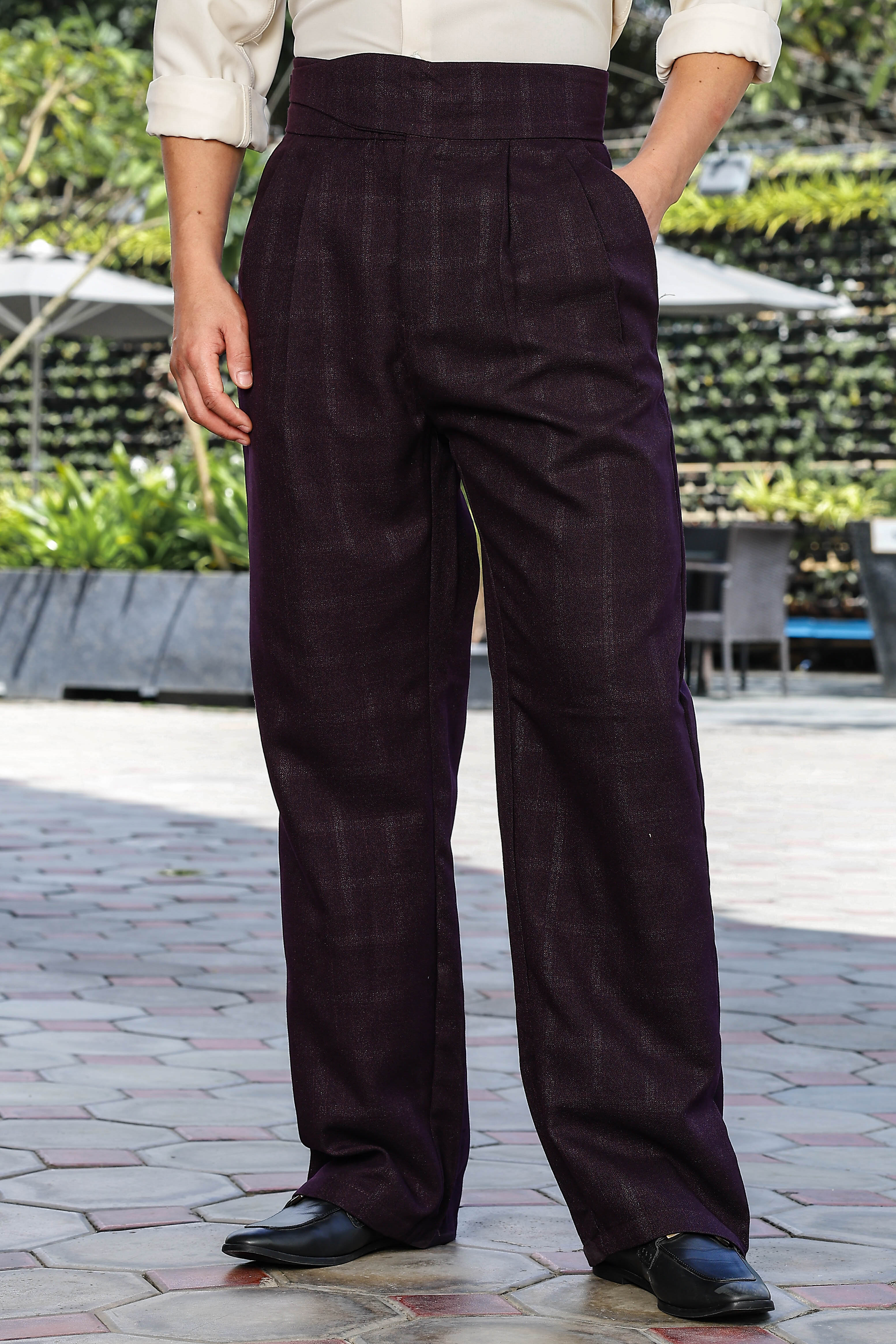 Wine Premium Tweed Blend  Gurkha Trousers with Double Pleated Front