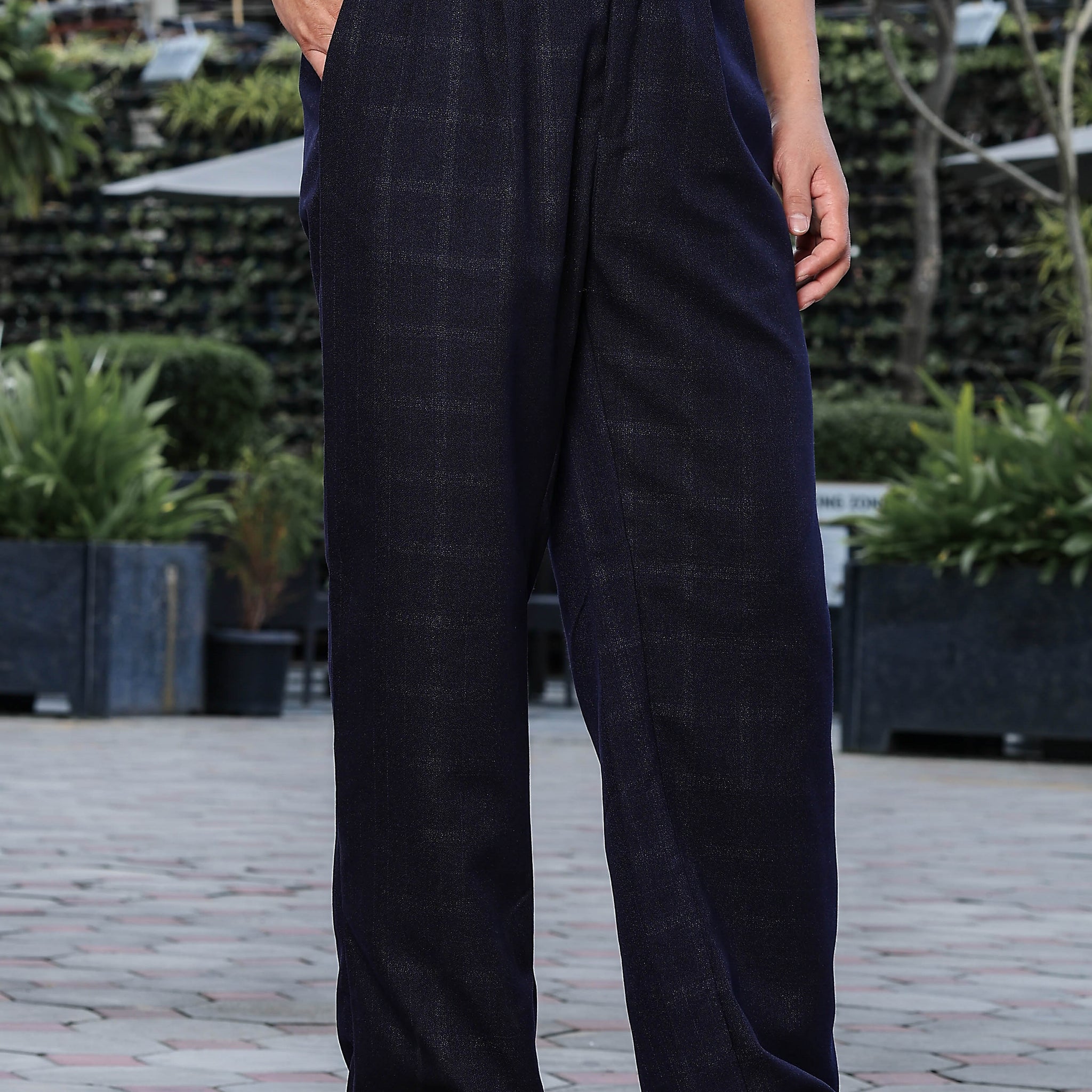 Navy Premium Tweed Blend Gurkha Trousers with Double Pleated Front