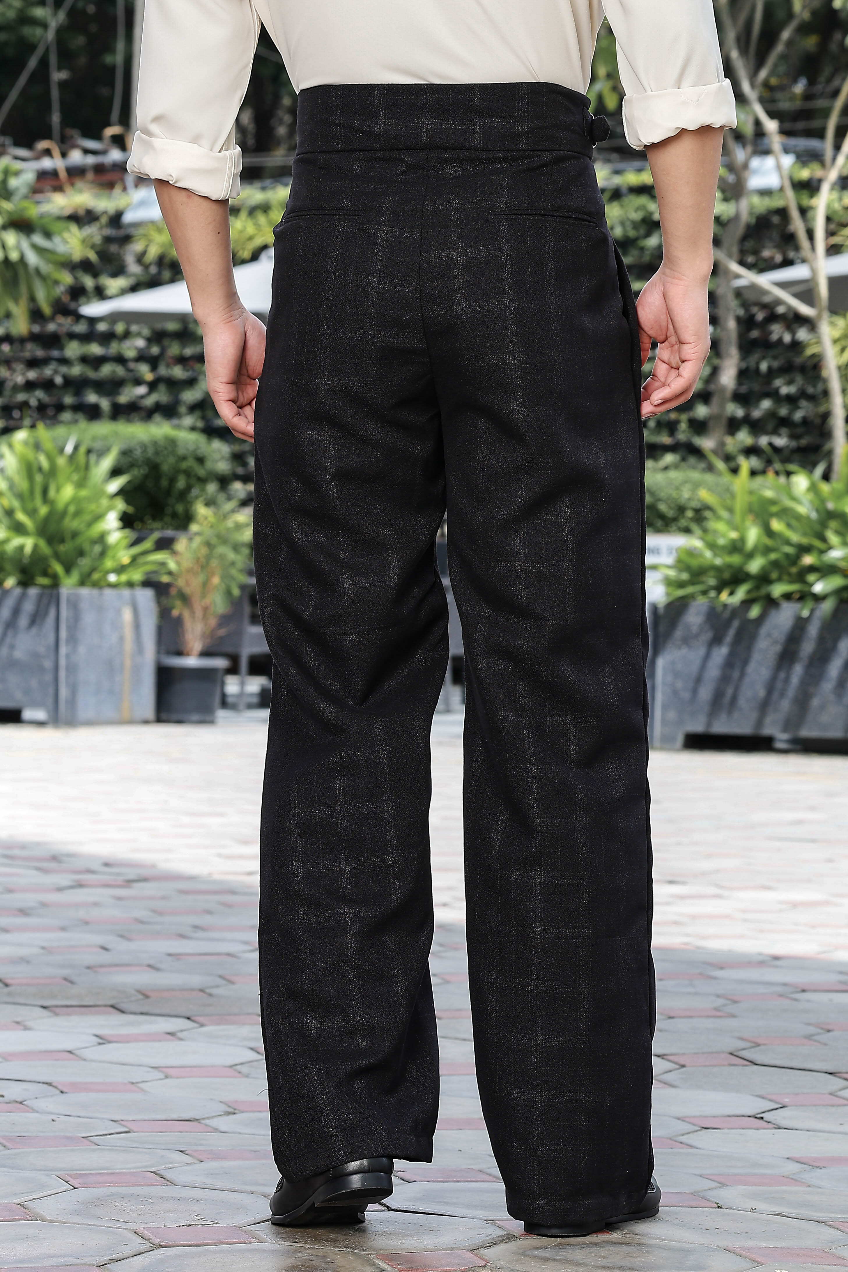 Black Premium Tweed Blend Gurkha Trousers with Double Pleated Front