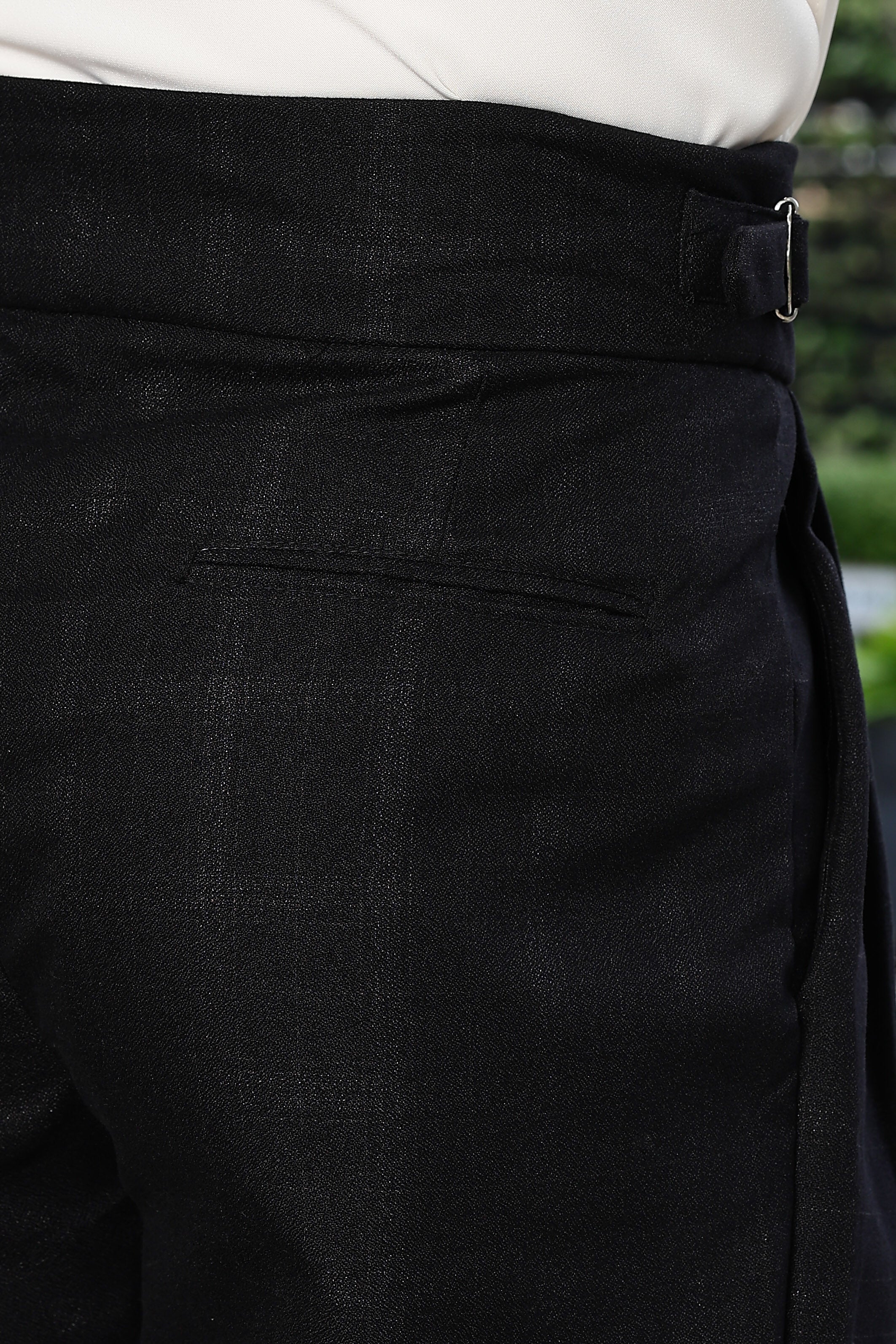 Black Premium Tweed Blend Gurkha Trousers with Double Pleated Front