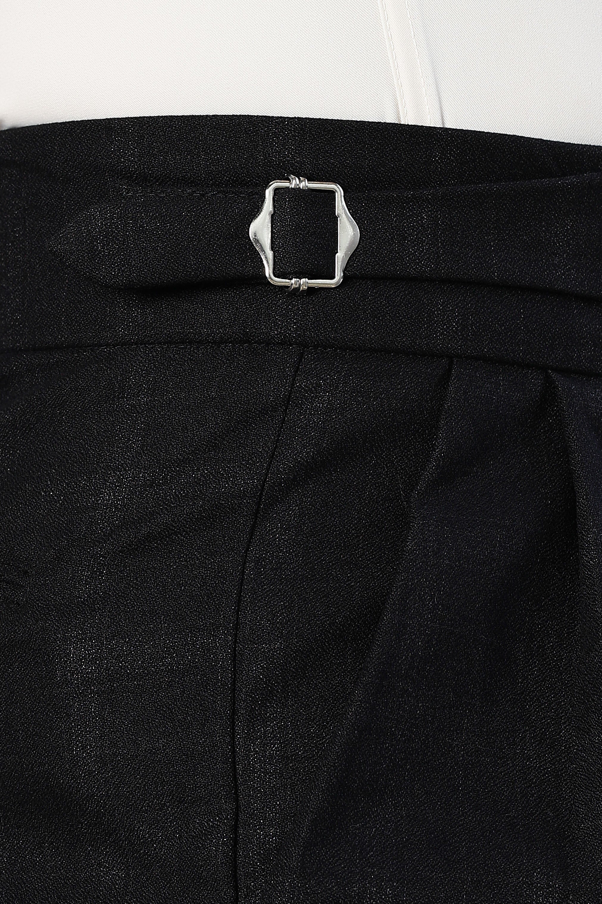 Black Premium Tweed Blend Gurkha Trousers with Double Pleated Front