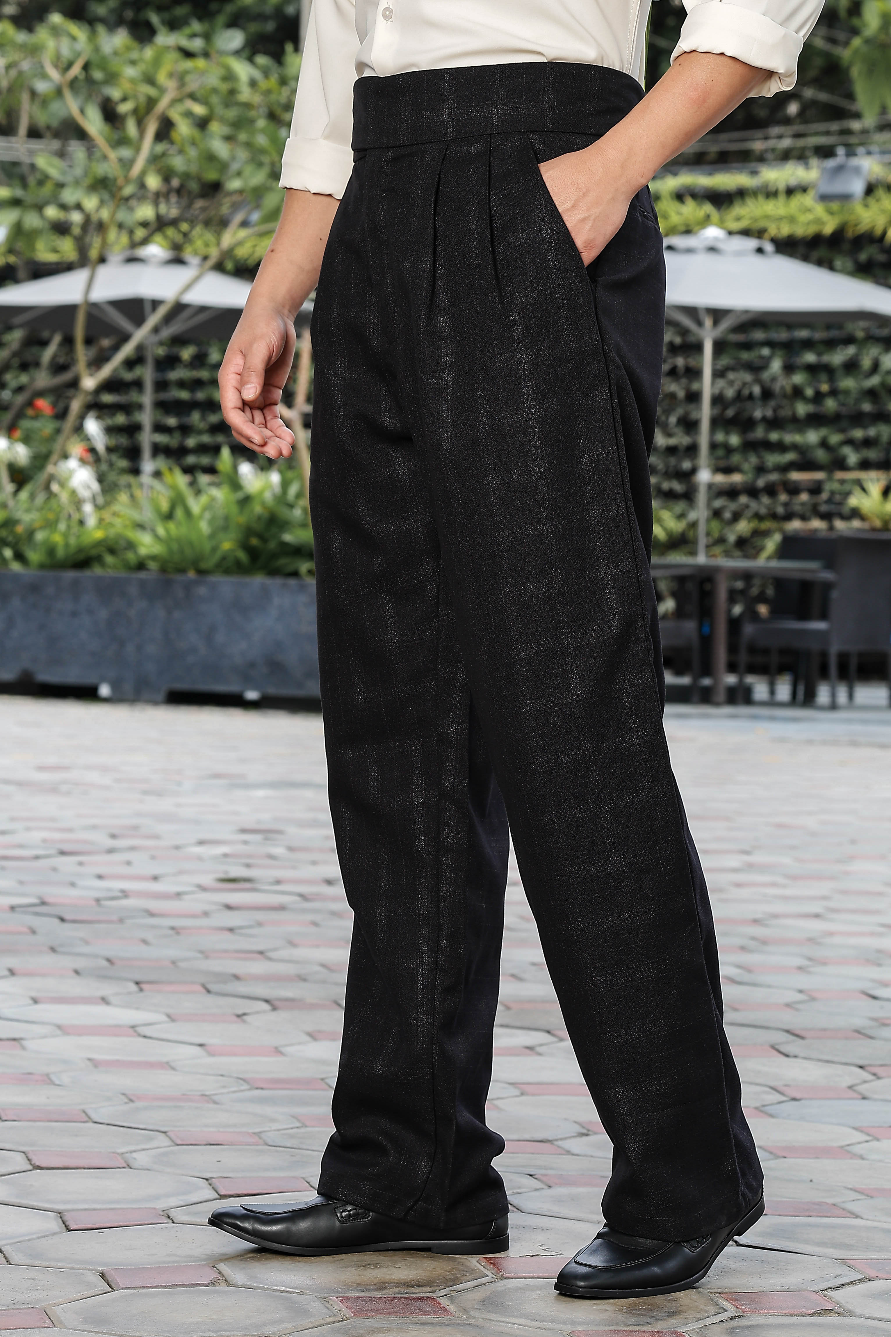 Black Premium Tweed Blend Gurkha Trousers with Double Pleated Front