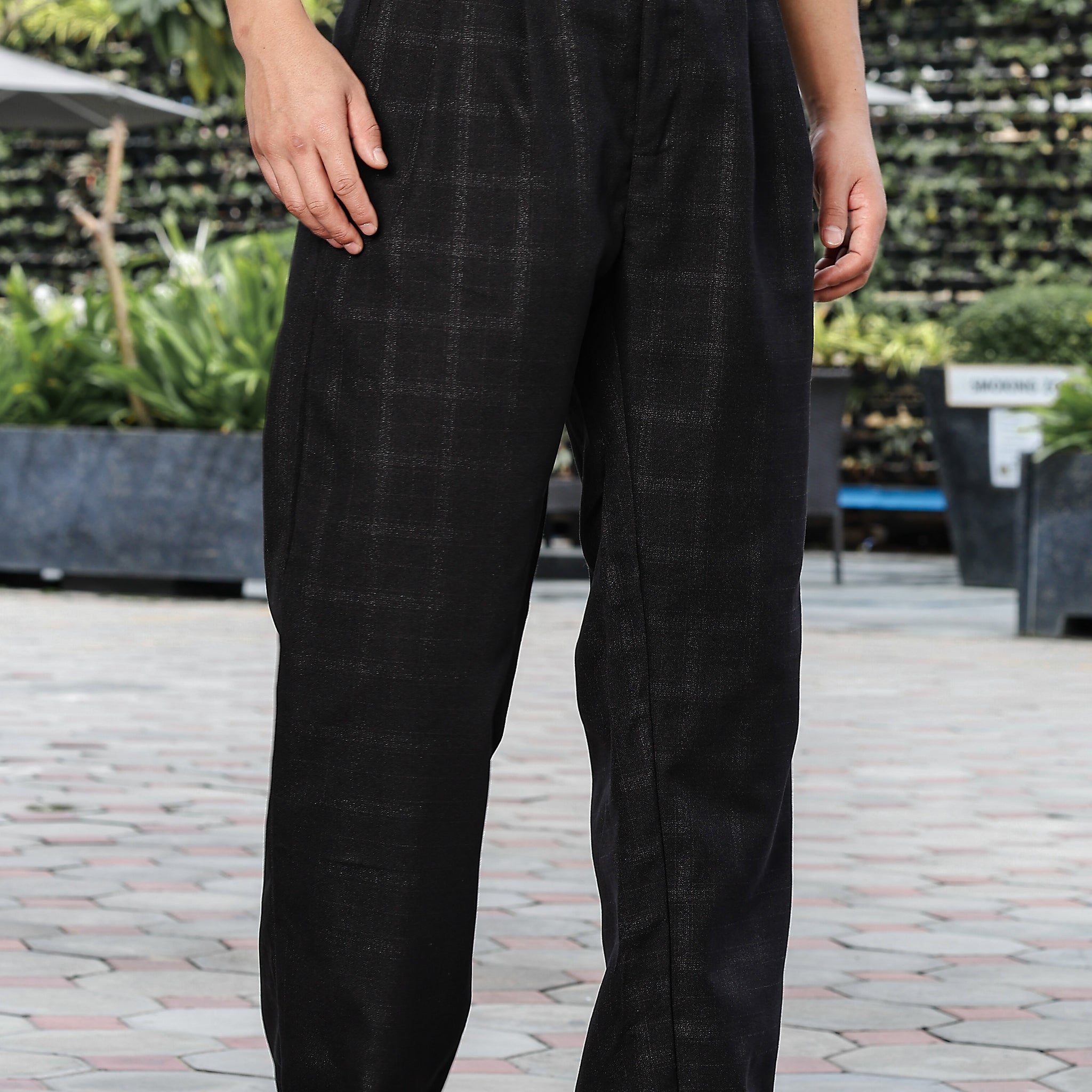 Black Premium Tweed Blend Gurkha Trousers with Double Pleated Front