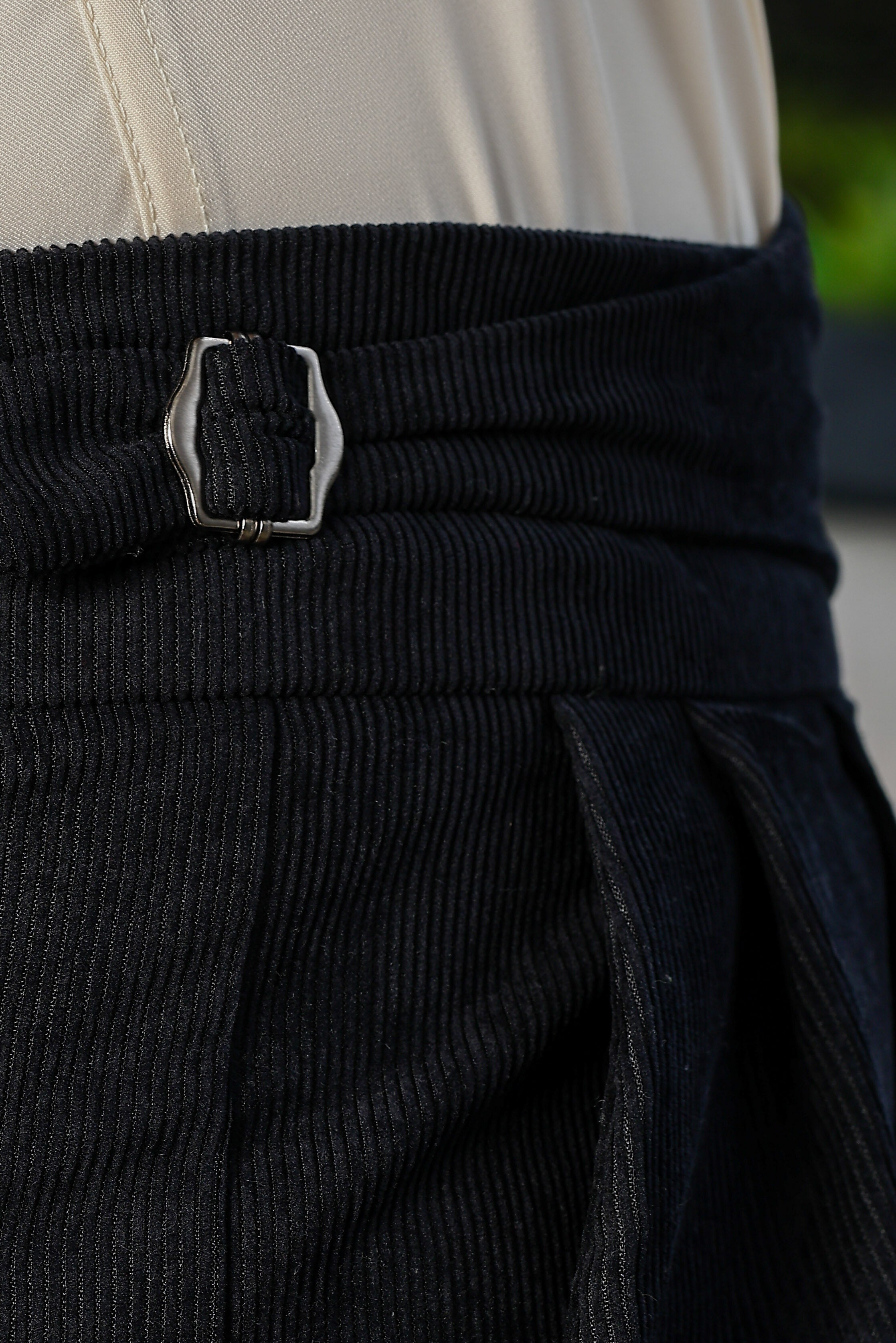 Black Corduroy Gurkha Trousers with Double Pleated Front