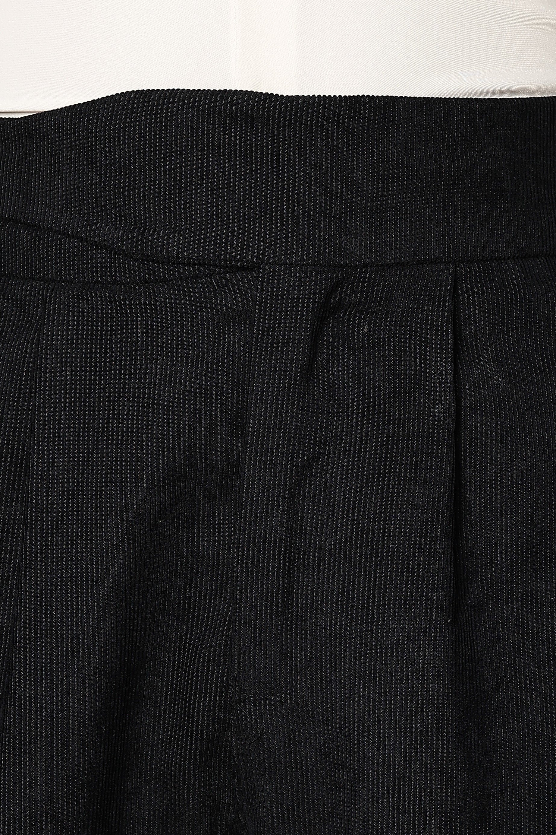 Black Corduroy Gurkha Trousers with Double Pleated Front
