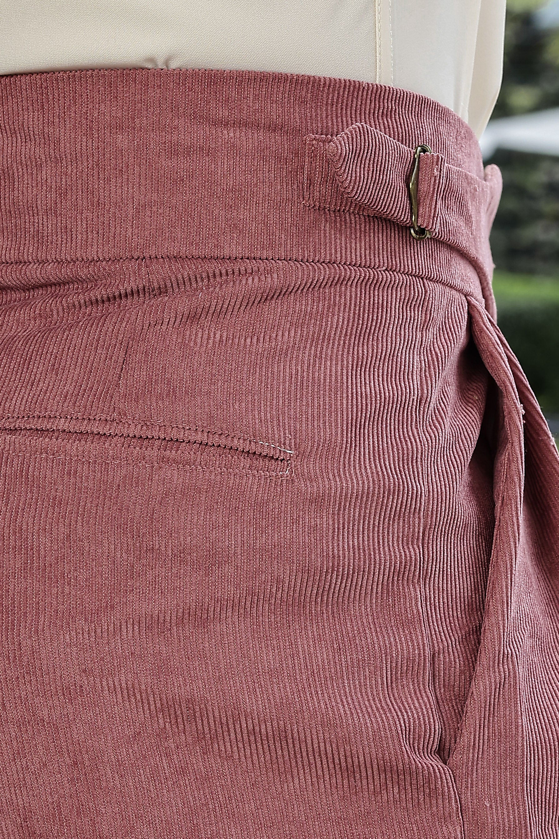 Salmon Pink Corduroy Gurkha Trousers with Double Pleated Front