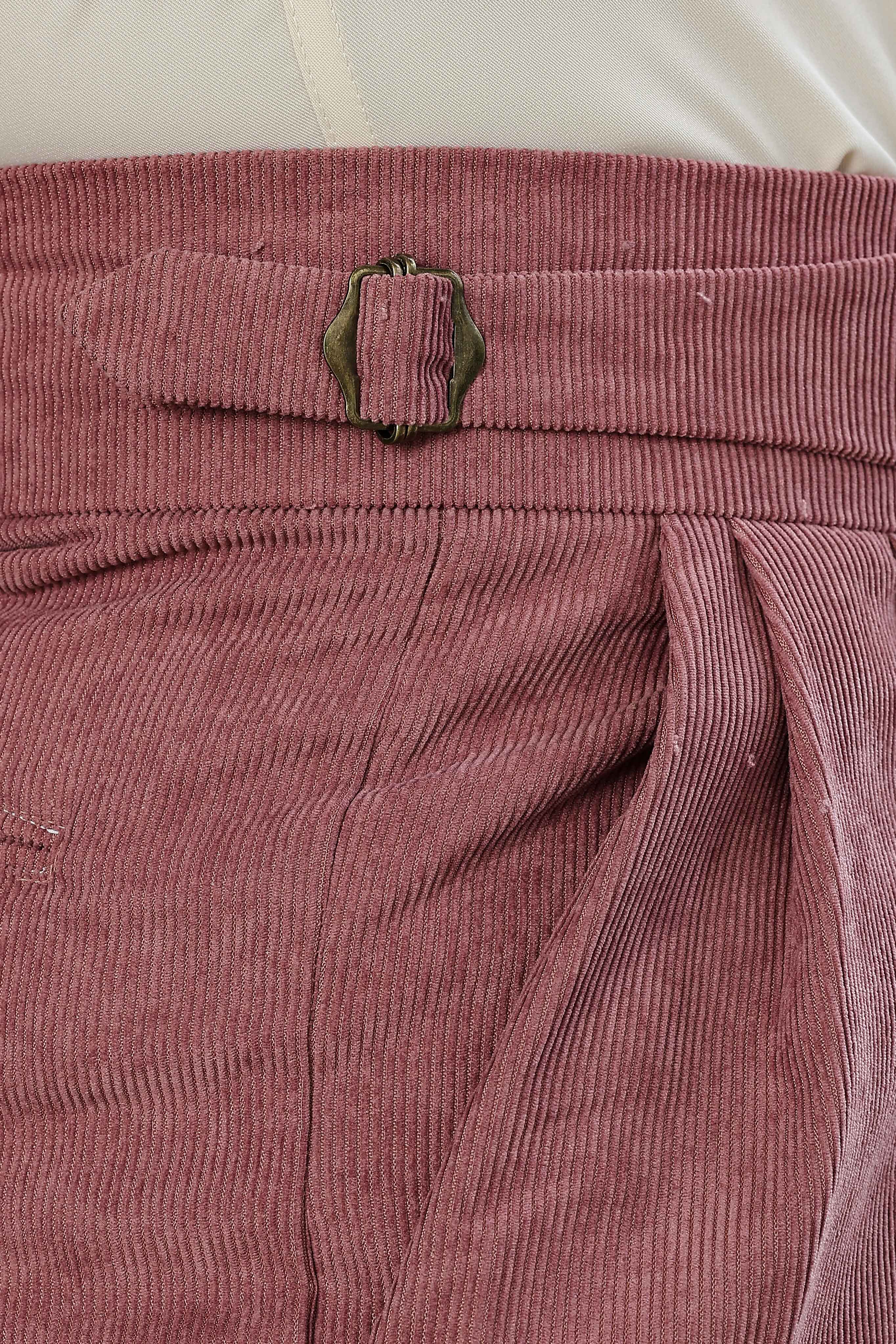 Salmon Pink Corduroy Gurkha Trousers with Double Pleated Front