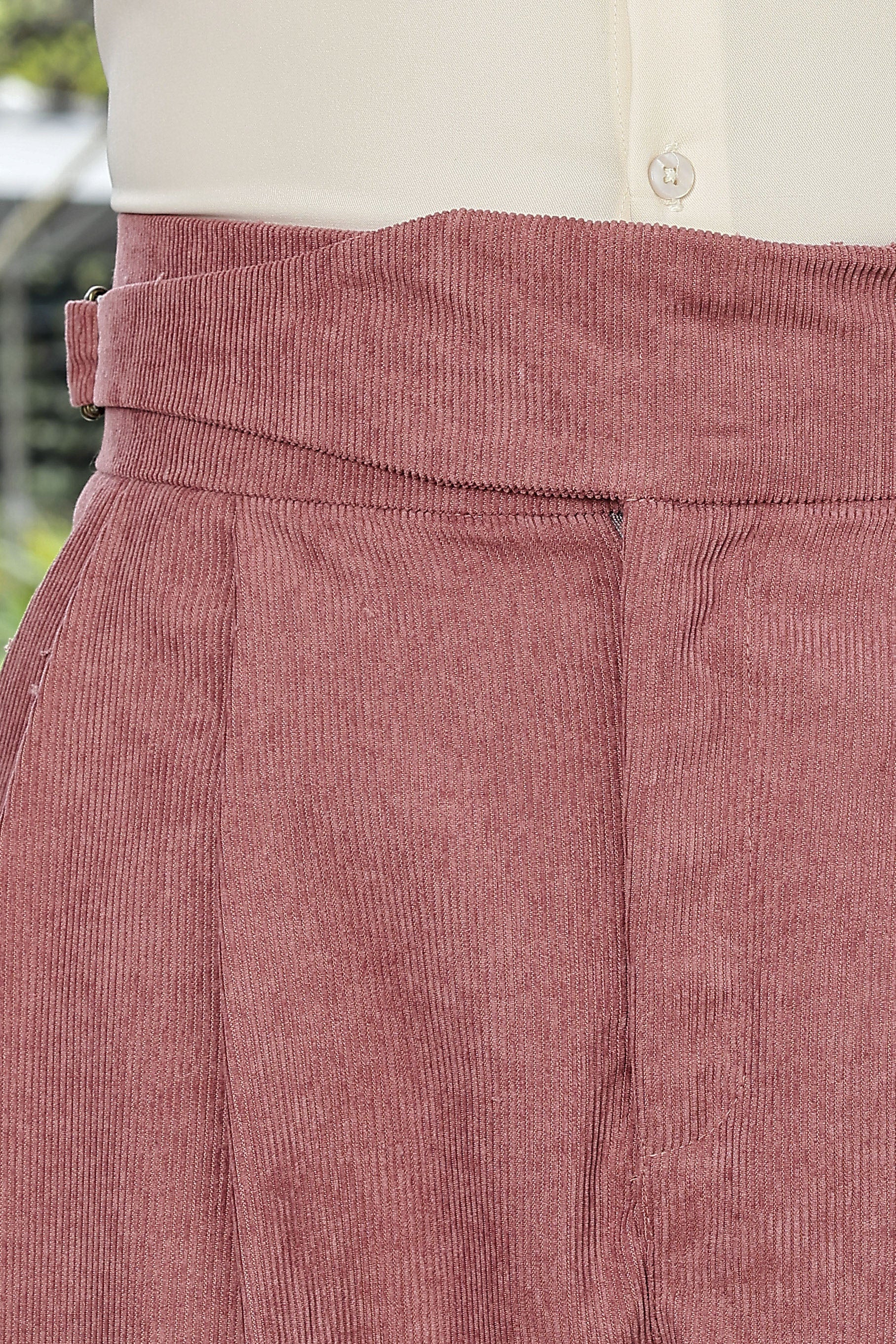 Salmon Pink Corduroy Gurkha Trousers with Double Pleated Front