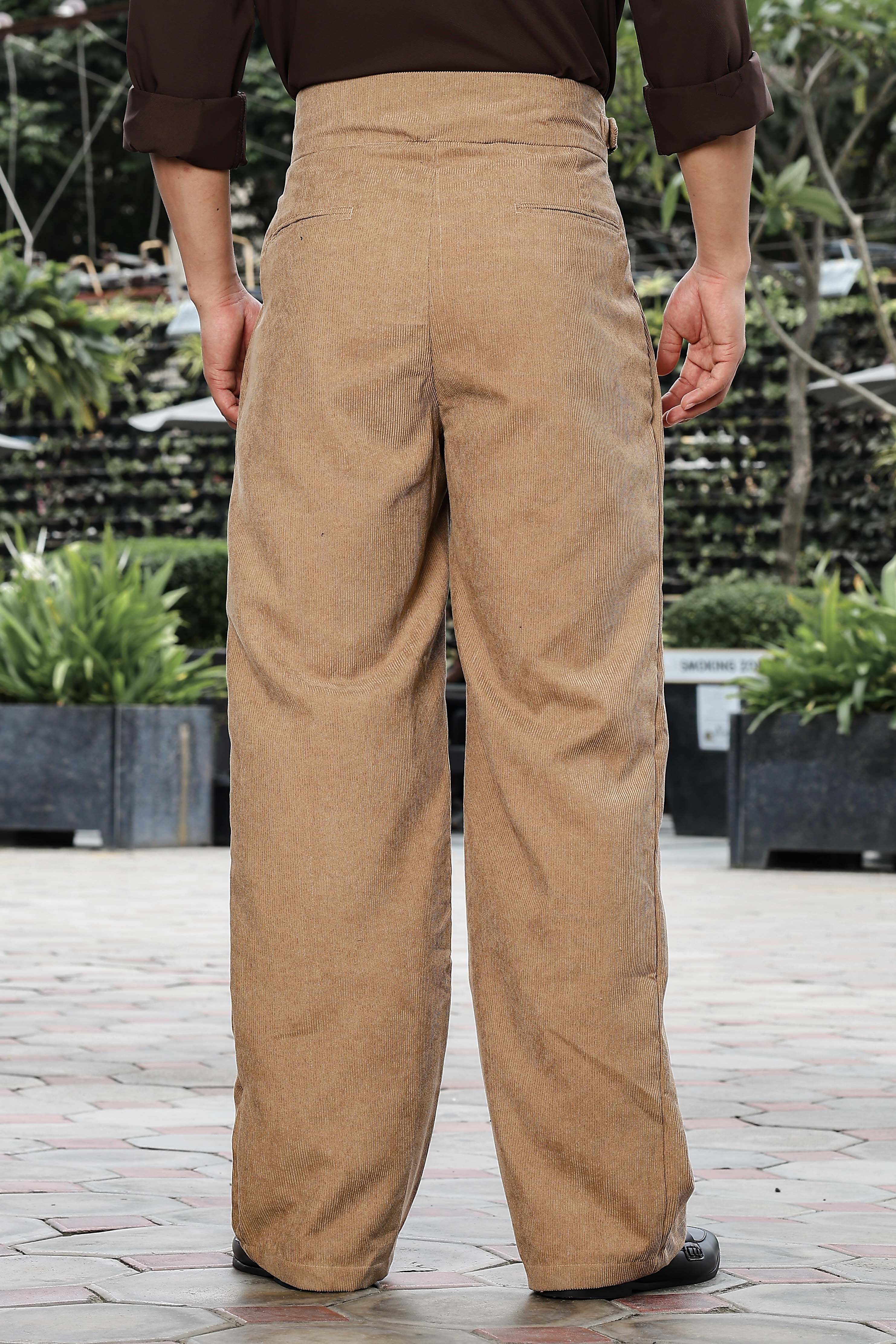 Beige Corduroy Gurkha Trousers with Double Pleated Front