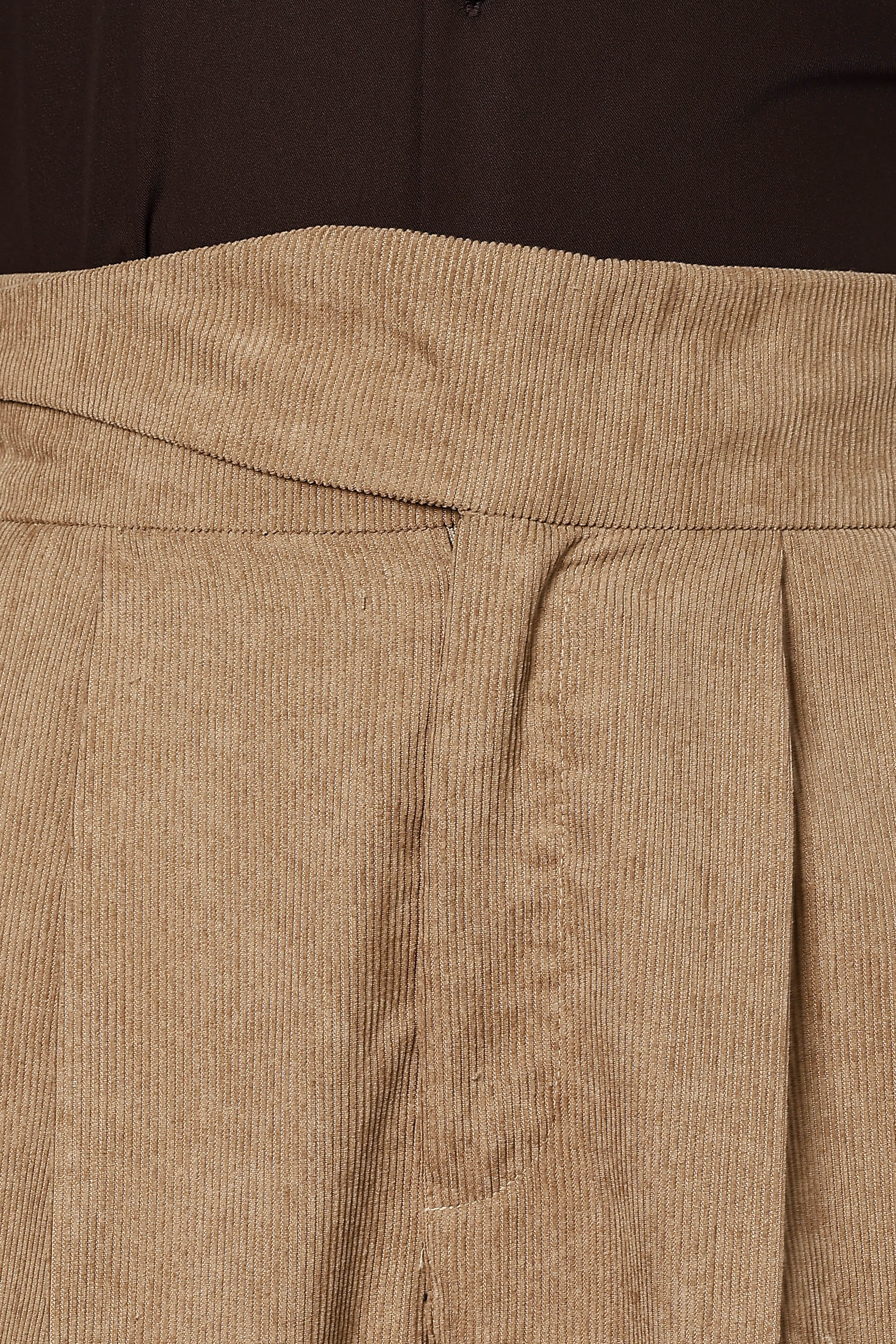 Beige Corduroy Gurkha Trousers with Double Pleated Front