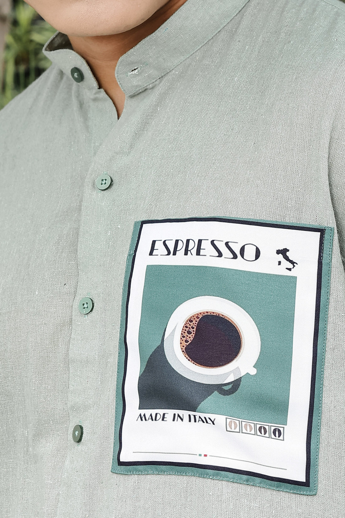 Khadi Blend Olive Green Mandarin Collar Relaxed Fit Shirt