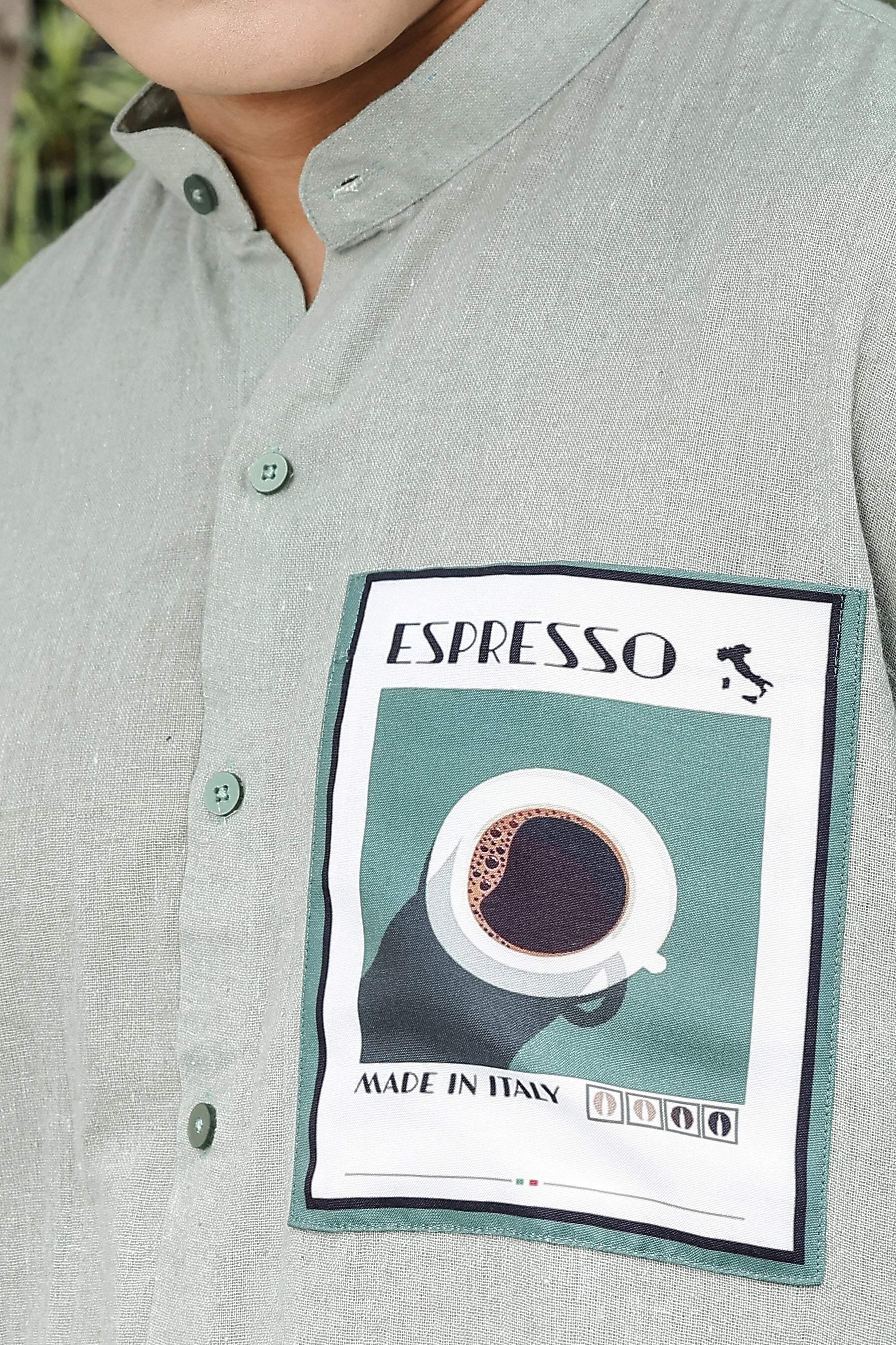 Khadi Blend Olive Green Mandarin Collar Relaxed Fit Shirt