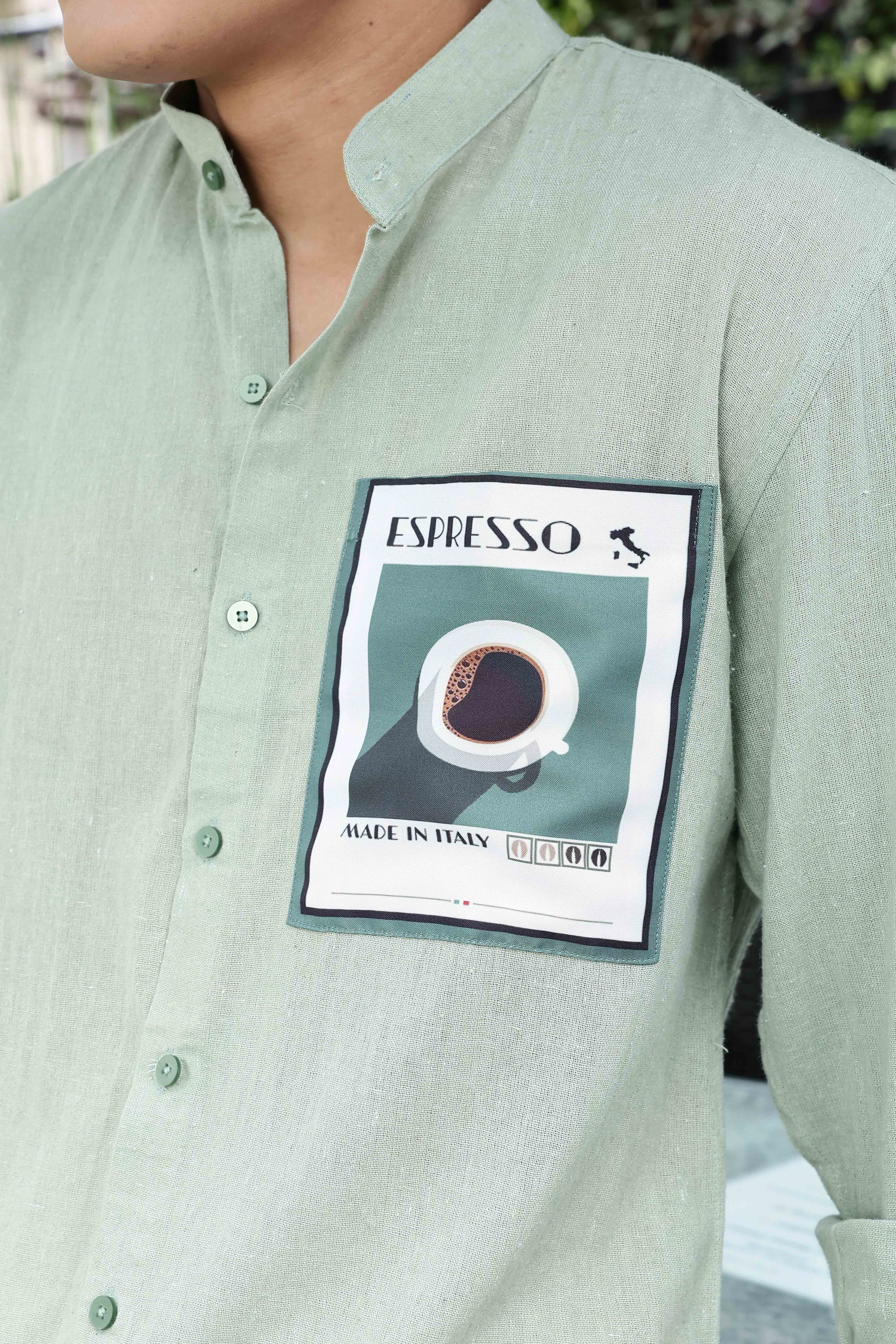 Khadi Blend Olive Green Mandarin Collar Relaxed Fit Shirt