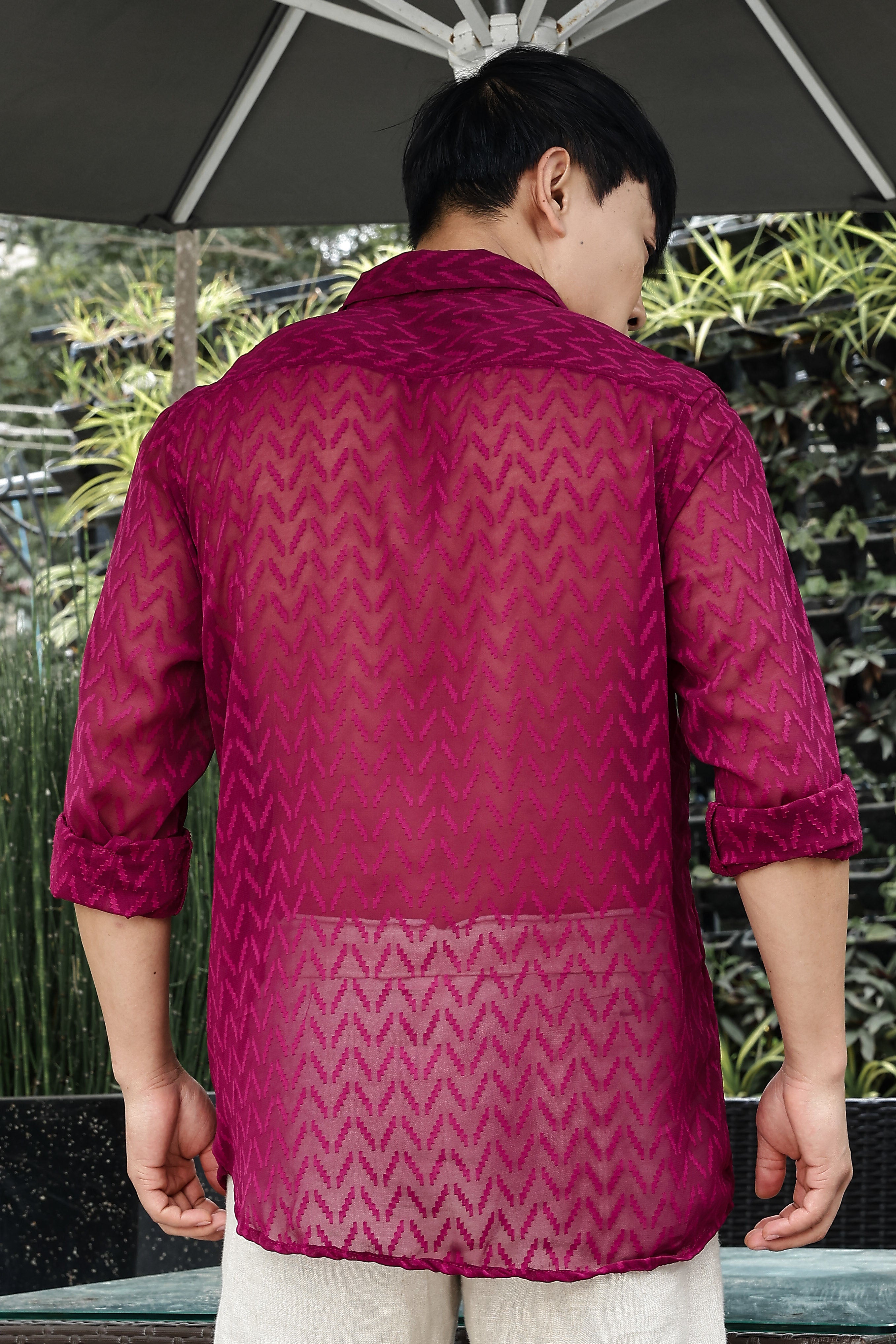 Pink Classic Semi Sheer Georgette Relaxed Fit Shirt 2.0