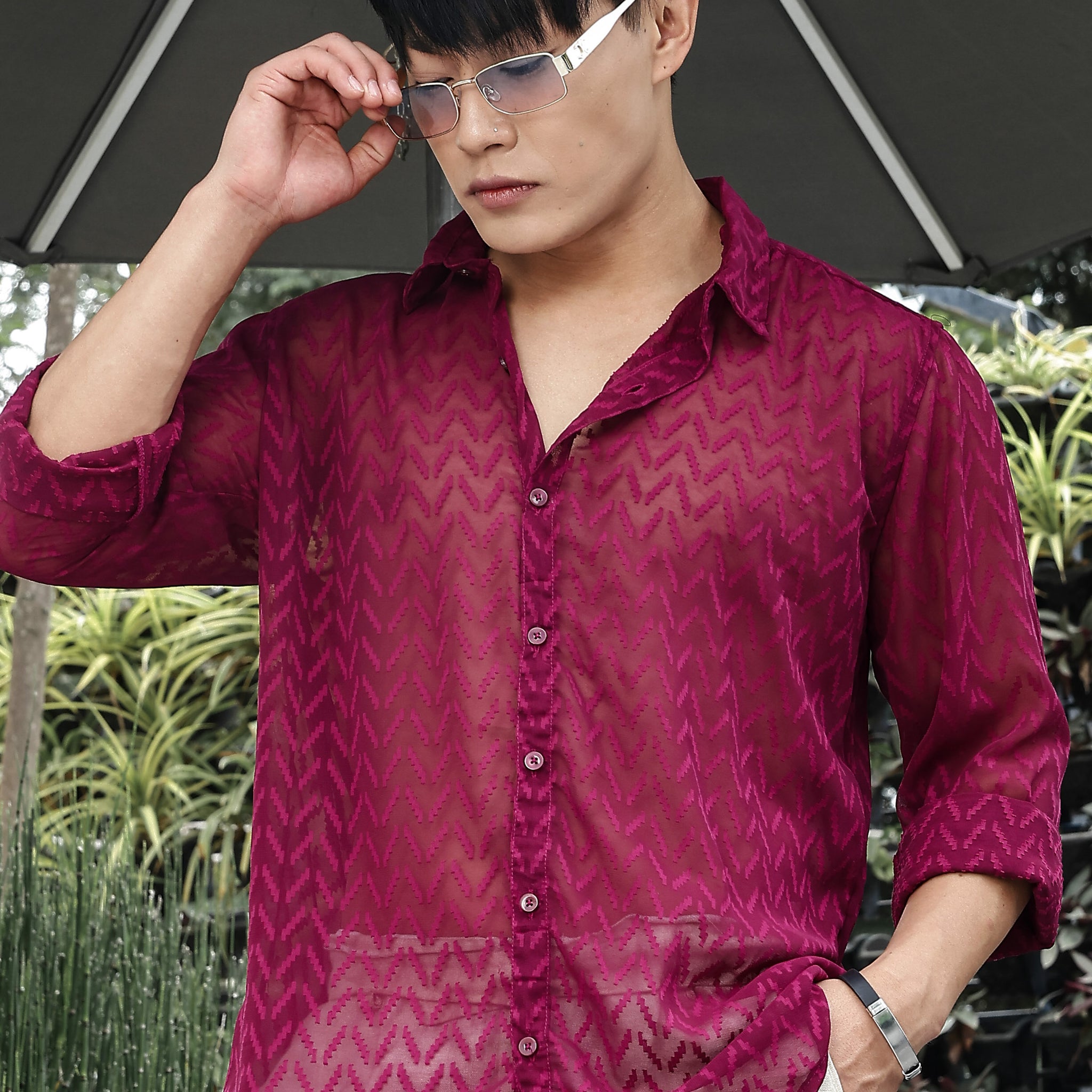 Pink Classic Semi Sheer Georgette Relaxed Fit Shirt 2.0