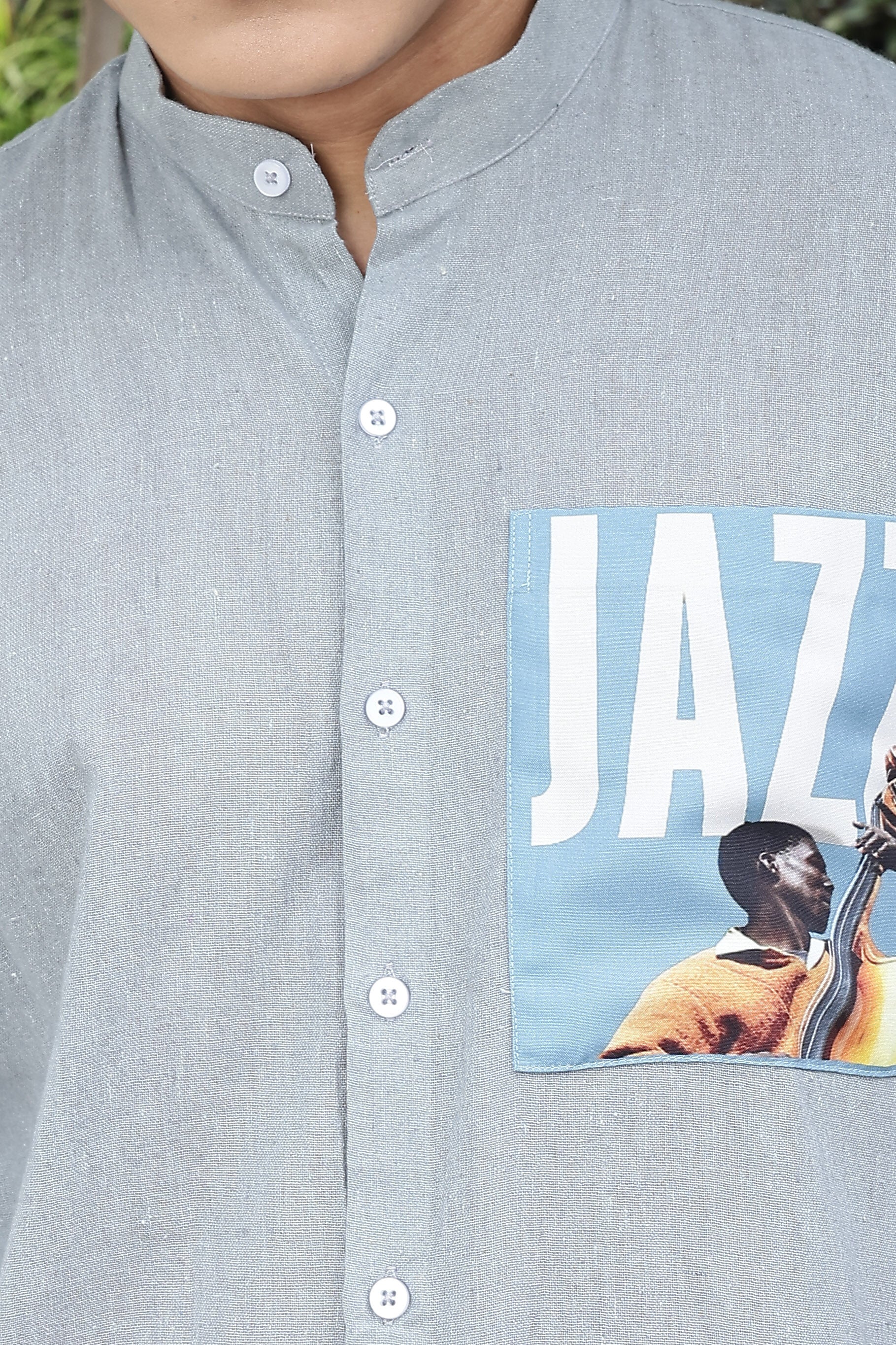 Khadi Blend Blue Mandarin Collar Relaxed Fit Shirt