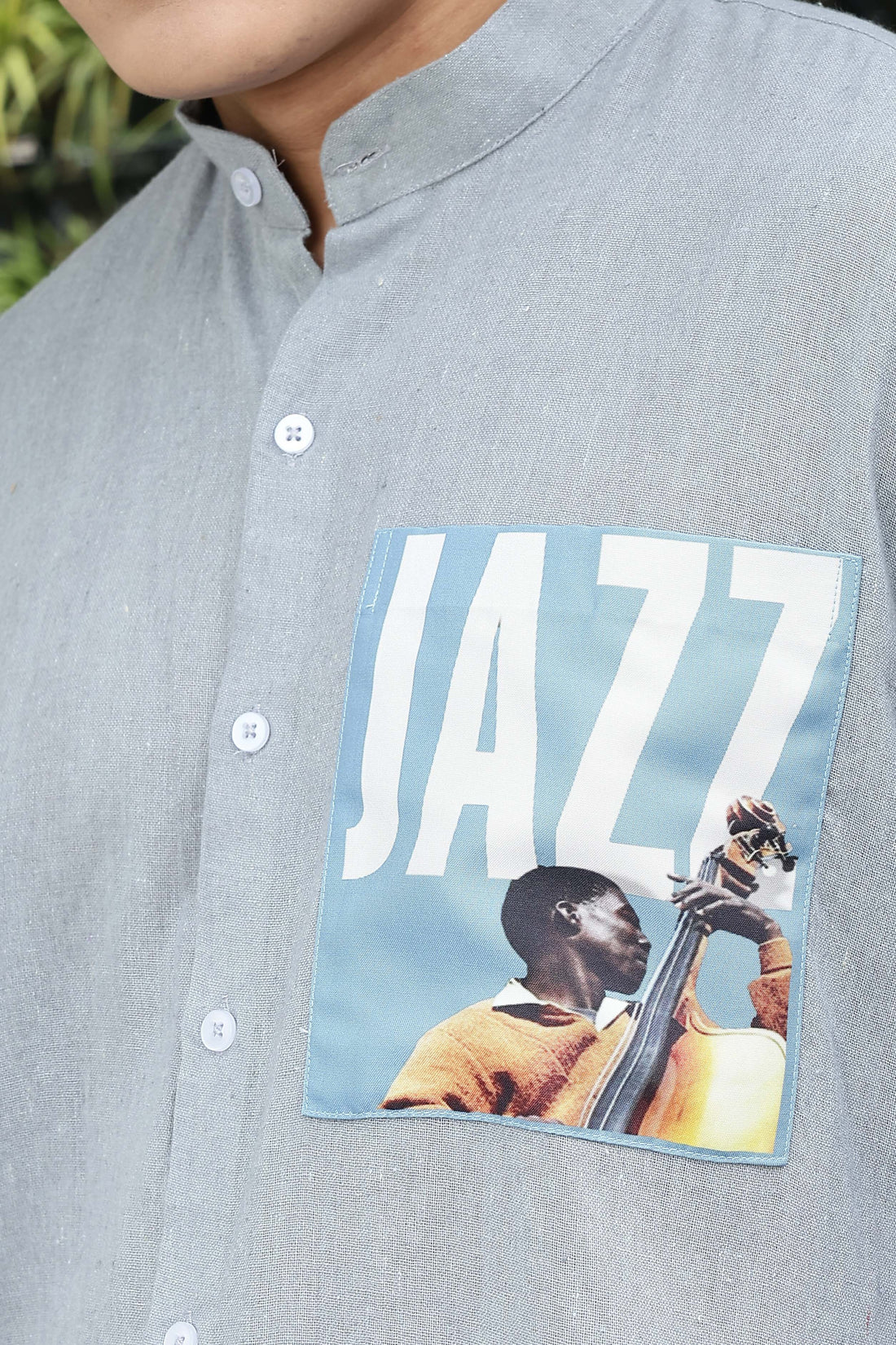 Khadi Blend Blue Mandarin Collar Relaxed Fit Shirt