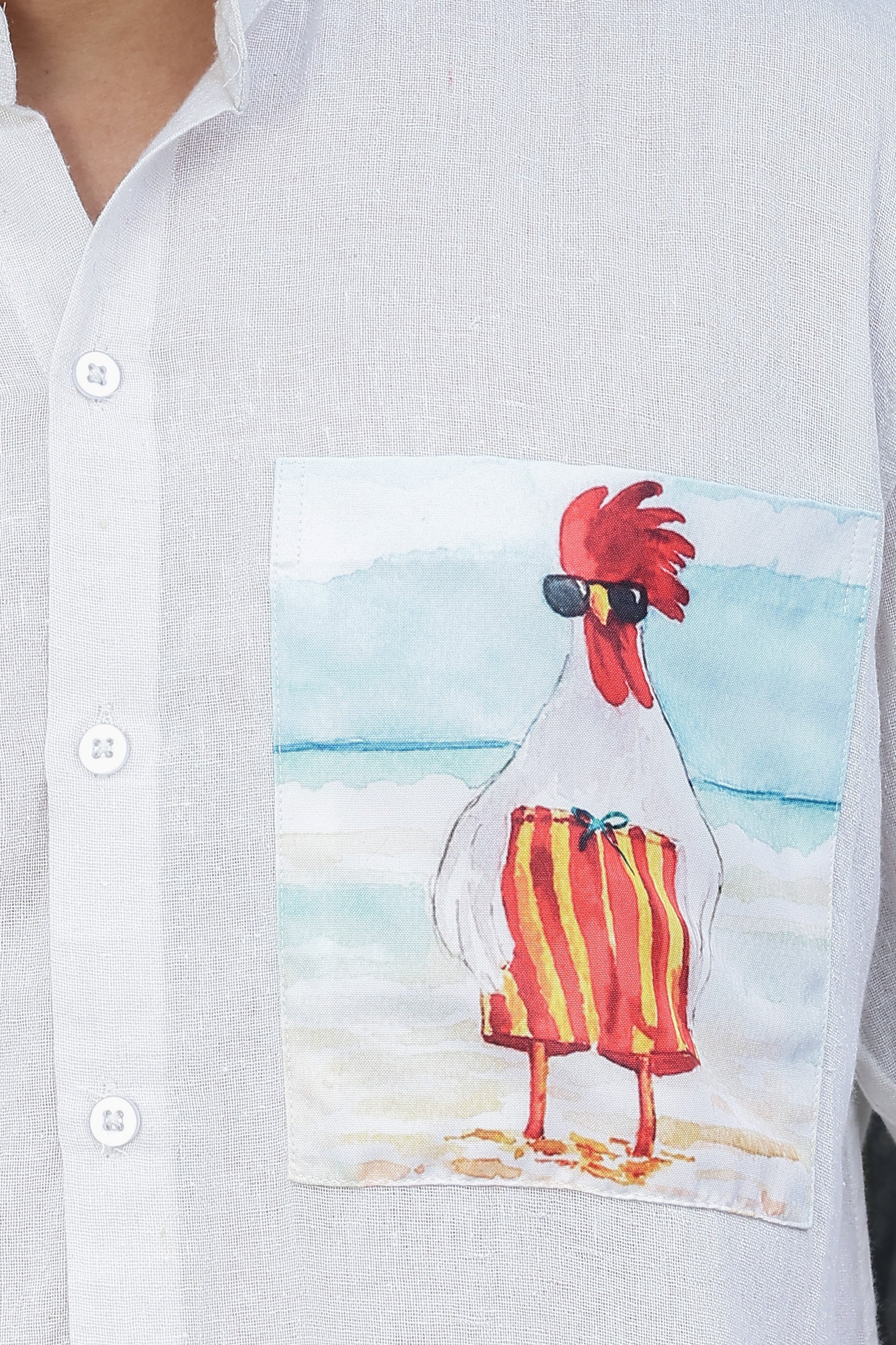 Khadi Blend White Mandarin Collar Relaxed Fit Shirt