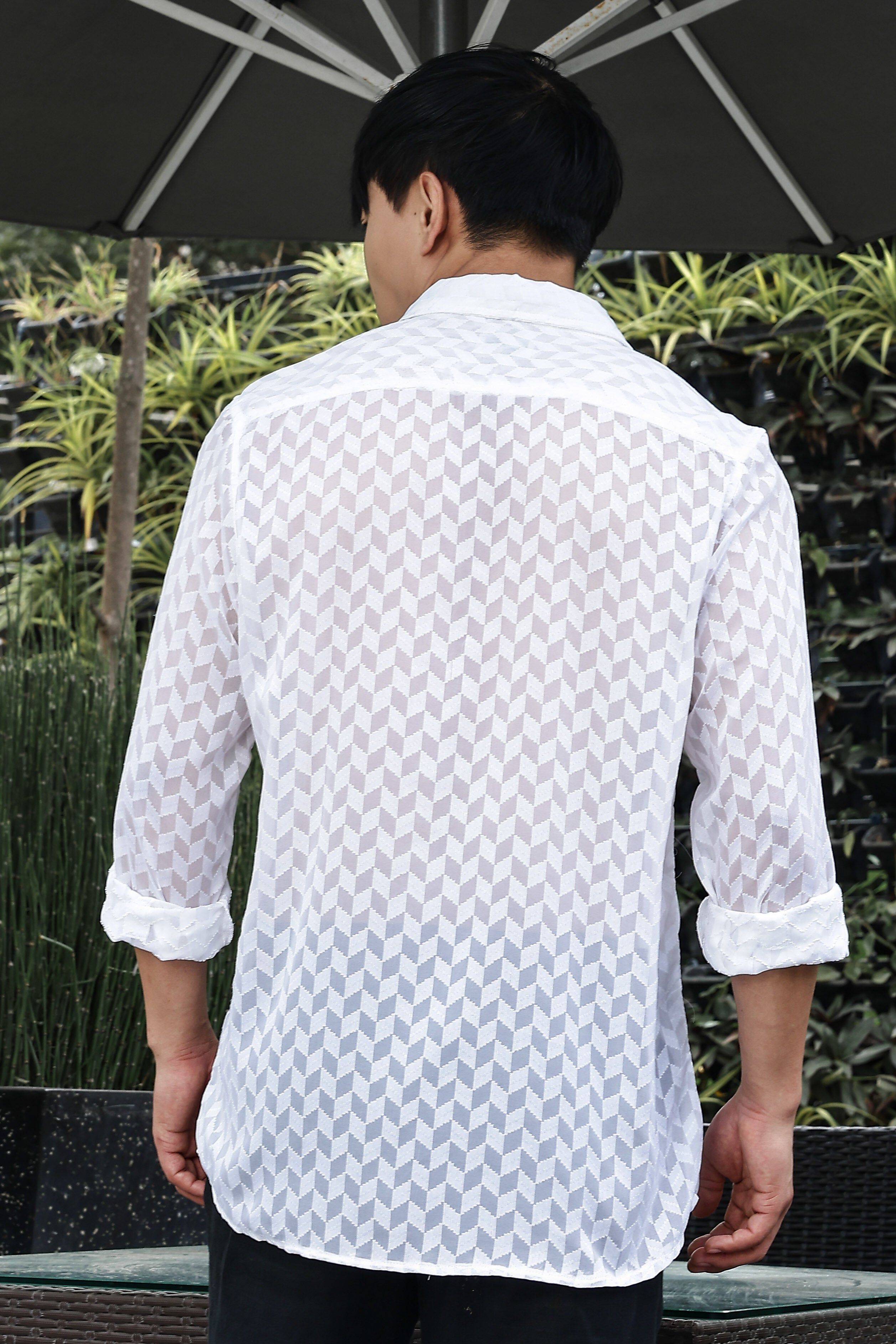 White Classic Semi Sheer Georgette Relaxed Fit Shirt 2.0