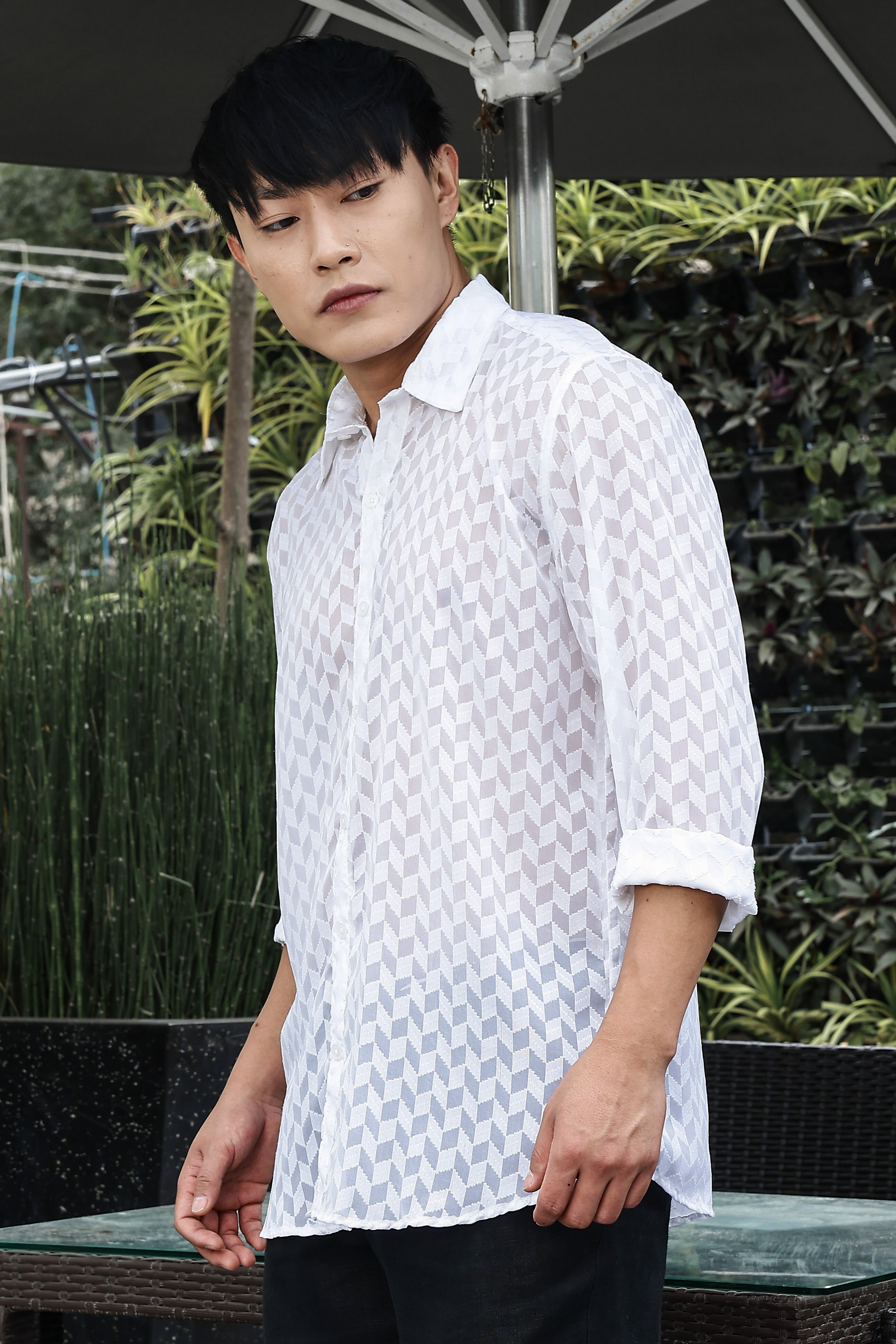 White Classic Semi Sheer Georgette Relaxed Fit Shirt 2.0