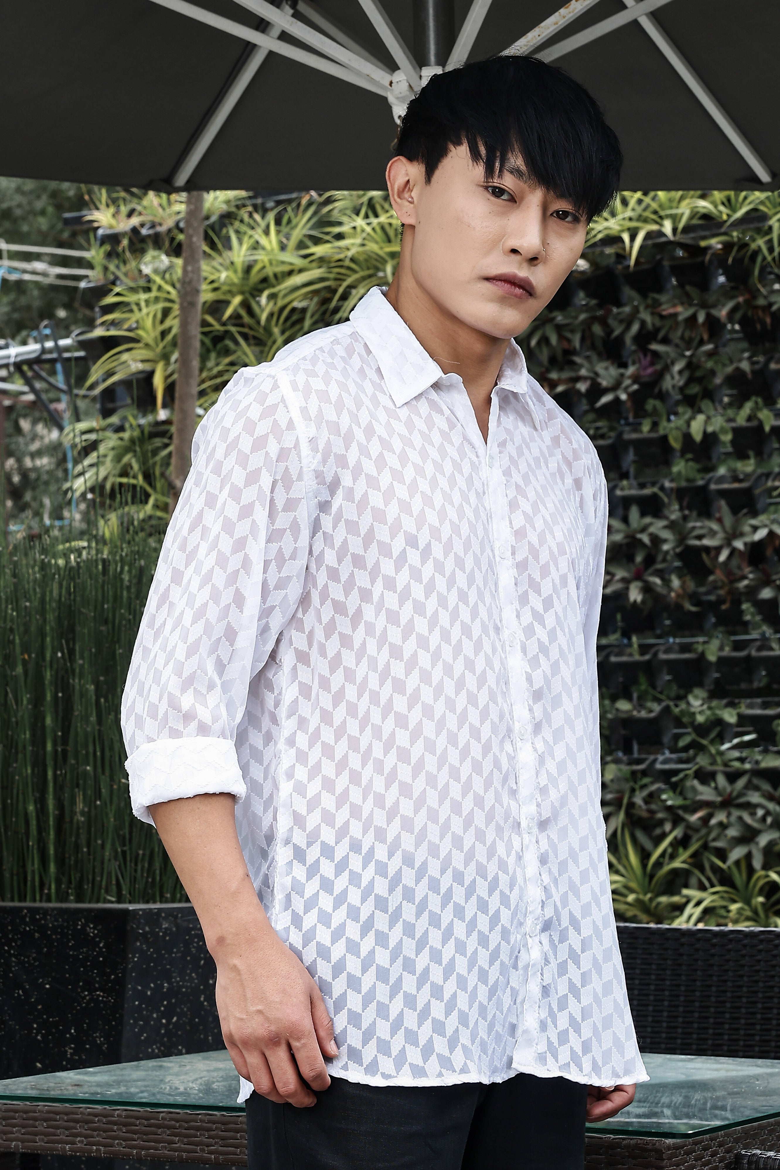 White Classic Semi Sheer Georgette Relaxed Fit Shirt 2.0