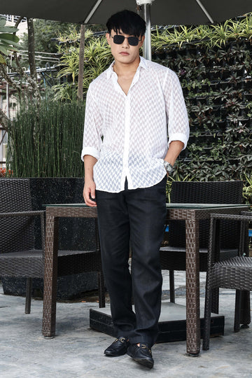 White Classic Semi Sheer Georgette Relaxed Fit Shirt