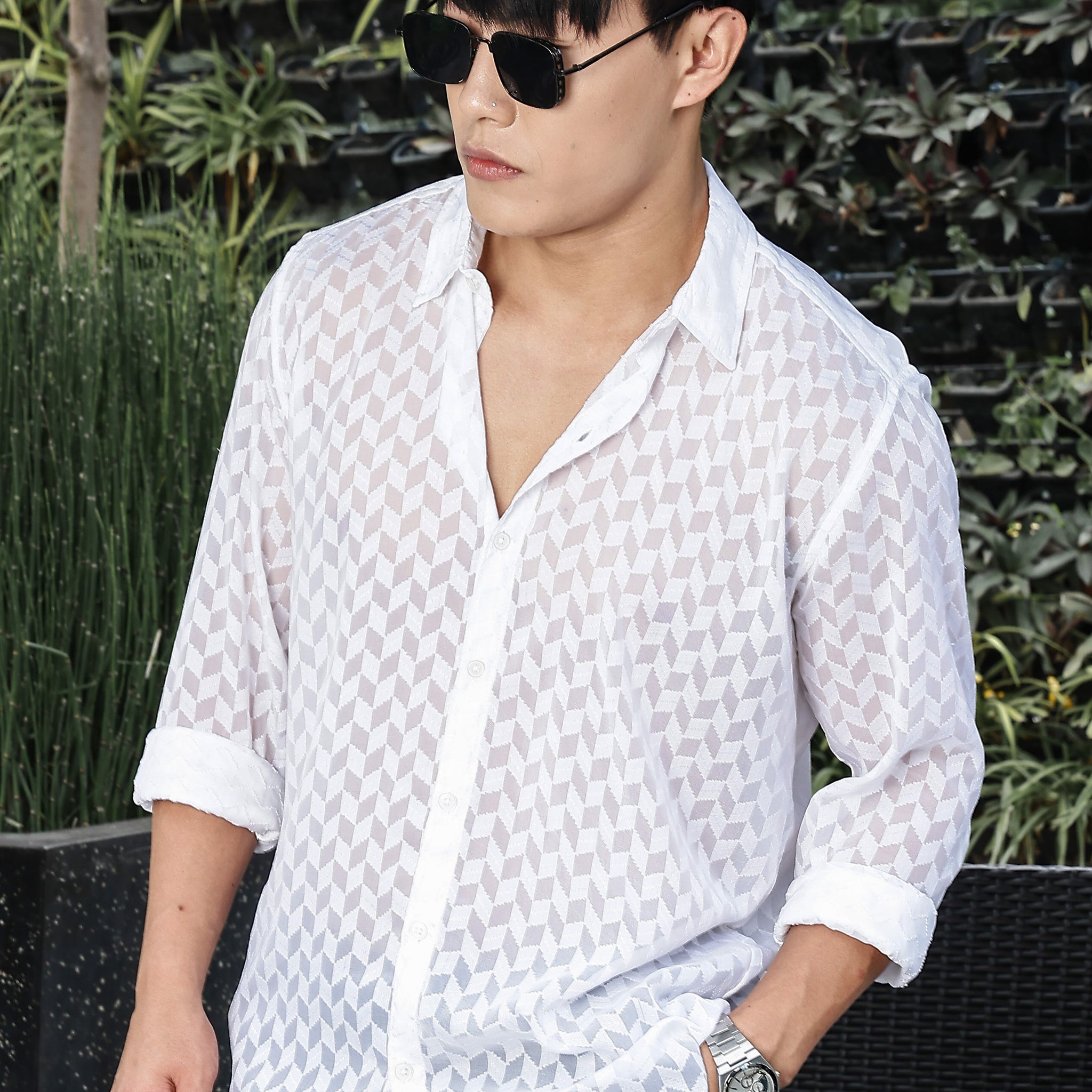 White Classic Semi Sheer Georgette Relaxed Fit Shirt 2.0