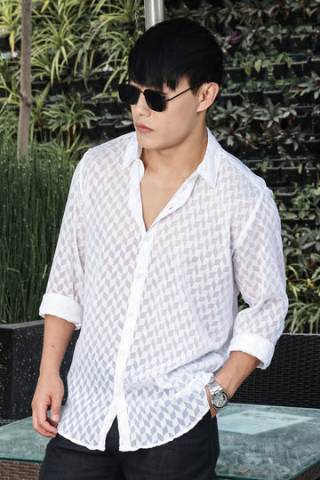 White Classic Semi Sheer Georgette Relaxed Fit Shirt 2.0