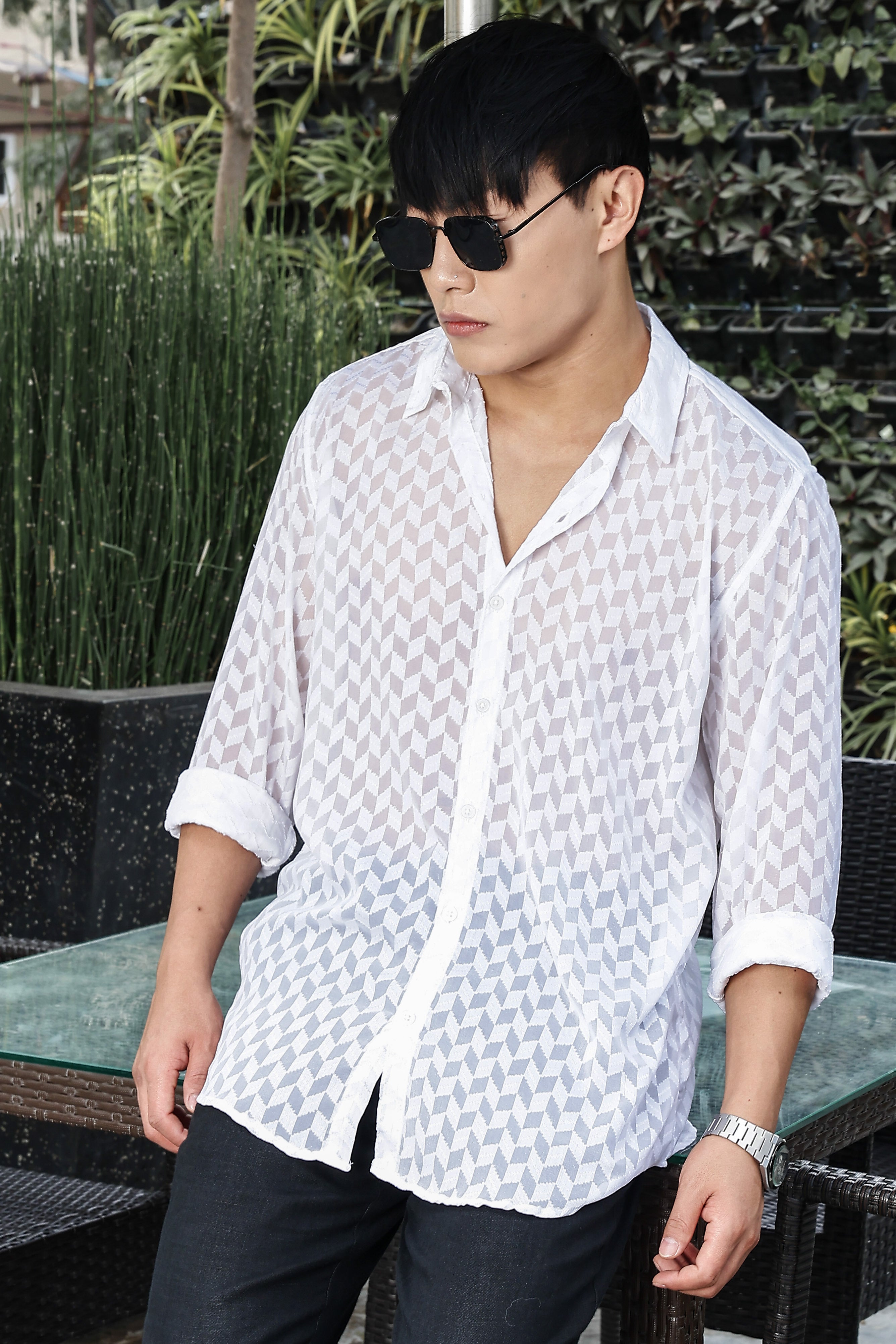 White Classic Semi Sheer Georgette Relaxed Fit Shirt 2.0