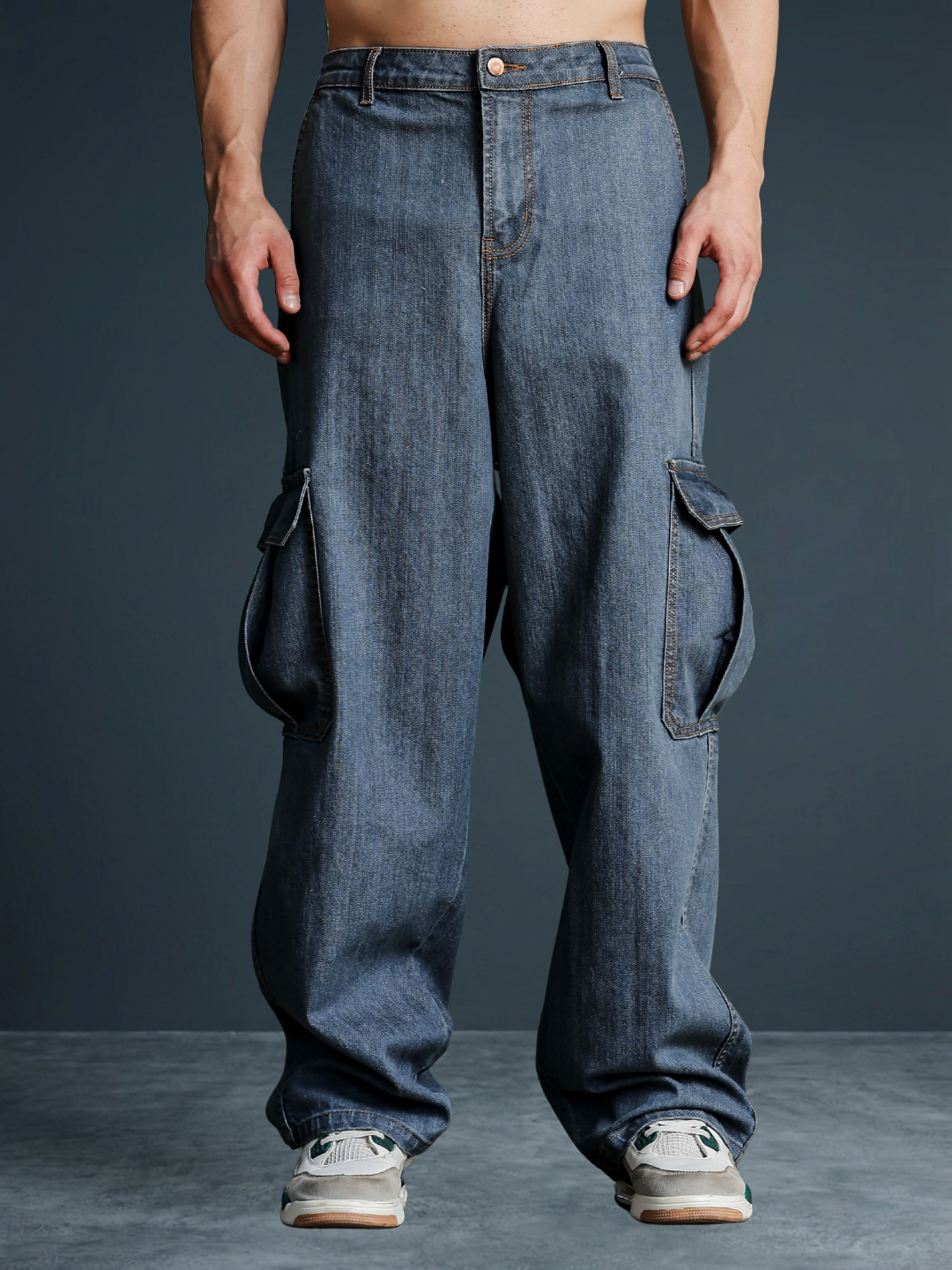 Unisex Indigo Blue Baggy Oversized Fit Denim Baggy Cargo