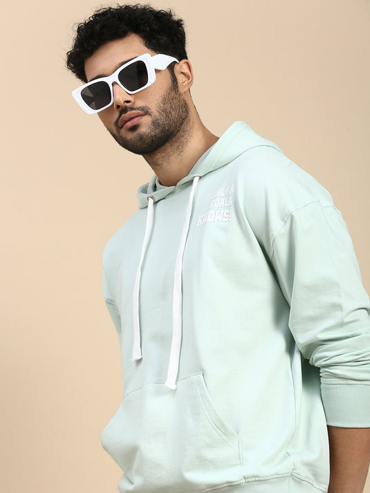 Unisex Relaxed Fit Mint Green Printed Hoodie